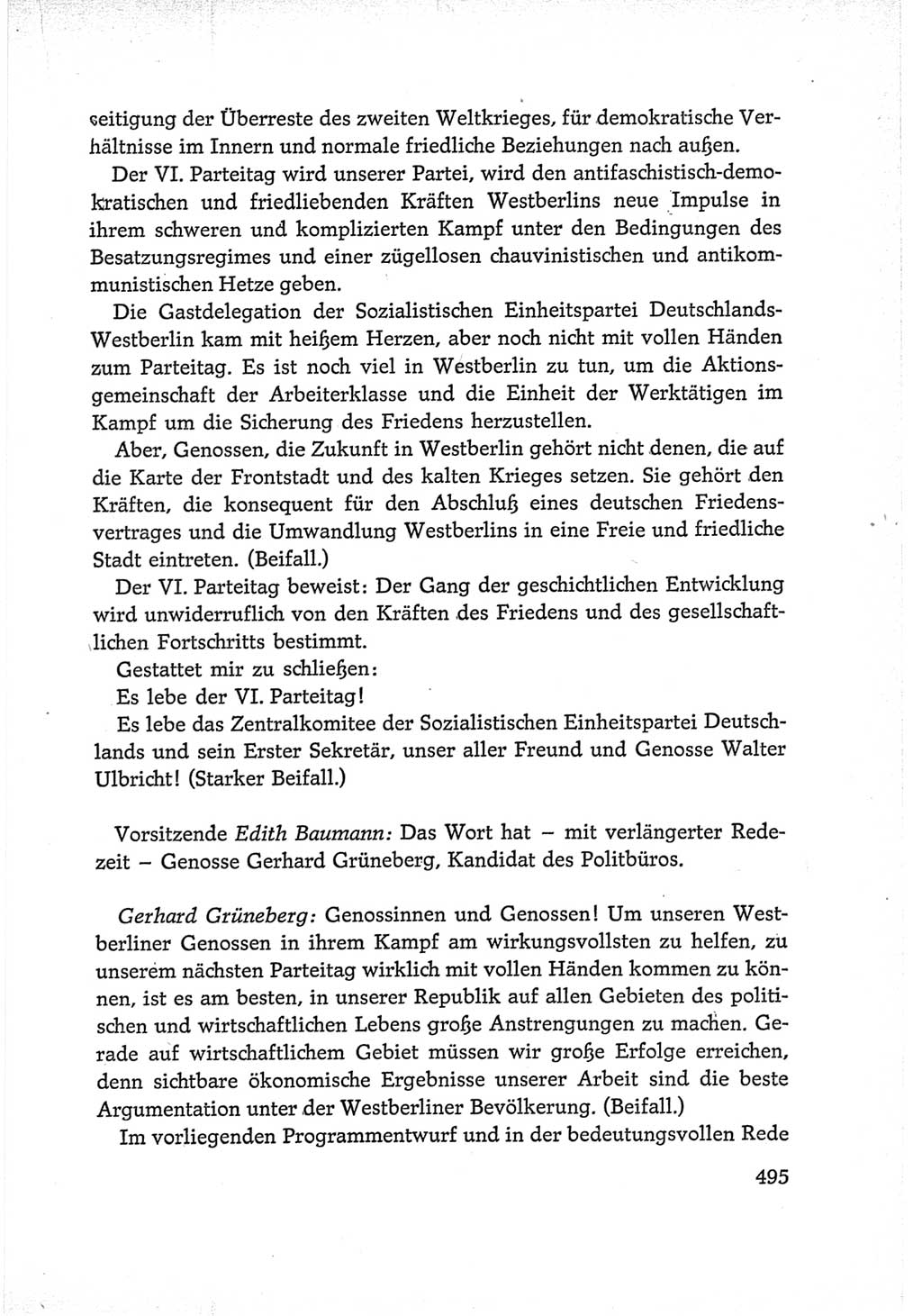 Protokoll der Verhandlungen des Ⅵ. Parteitages der Sozialistischen Einheitspartei Deutschlands (SED) [Deutsche Demokratische Republik (DDR)] 1963, Band Ⅰ, Seite 495 (Prot. Verh. Ⅵ. PT SED DDR 1963, Bd. Ⅰ, S. 495)