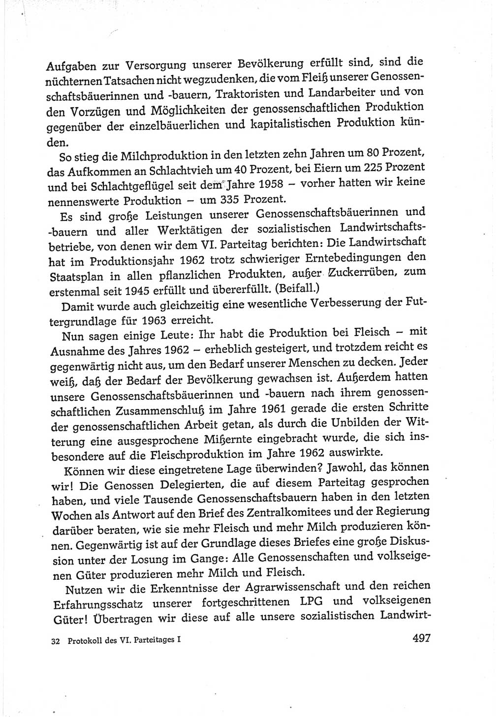 Protokoll der Verhandlungen des Ⅵ. Parteitages der Sozialistischen Einheitspartei Deutschlands (SED) [Deutsche Demokratische Republik (DDR)] 1963, Band Ⅰ, Seite 497 (Prot. Verh. Ⅵ. PT SED DDR 1963, Bd. Ⅰ, S. 497)