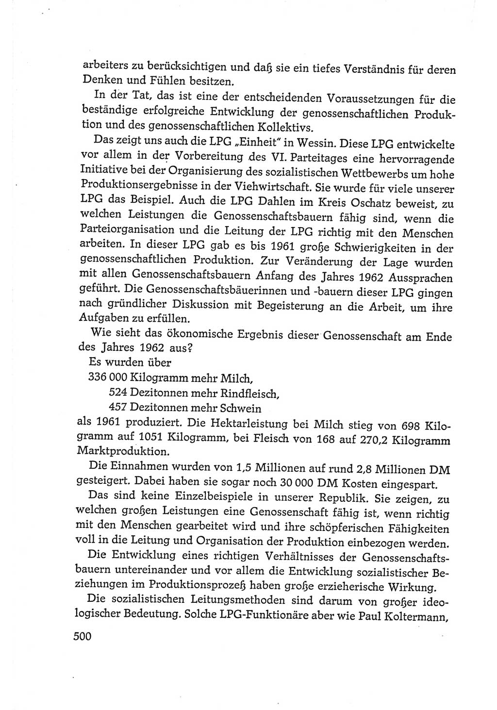 Protokoll der Verhandlungen des Ⅵ. Parteitages der Sozialistischen Einheitspartei Deutschlands (SED) [Deutsche Demokratische Republik (DDR)] 1963, Band Ⅰ, Seite 500 (Prot. Verh. Ⅵ. PT SED DDR 1963, Bd. Ⅰ, S. 500)