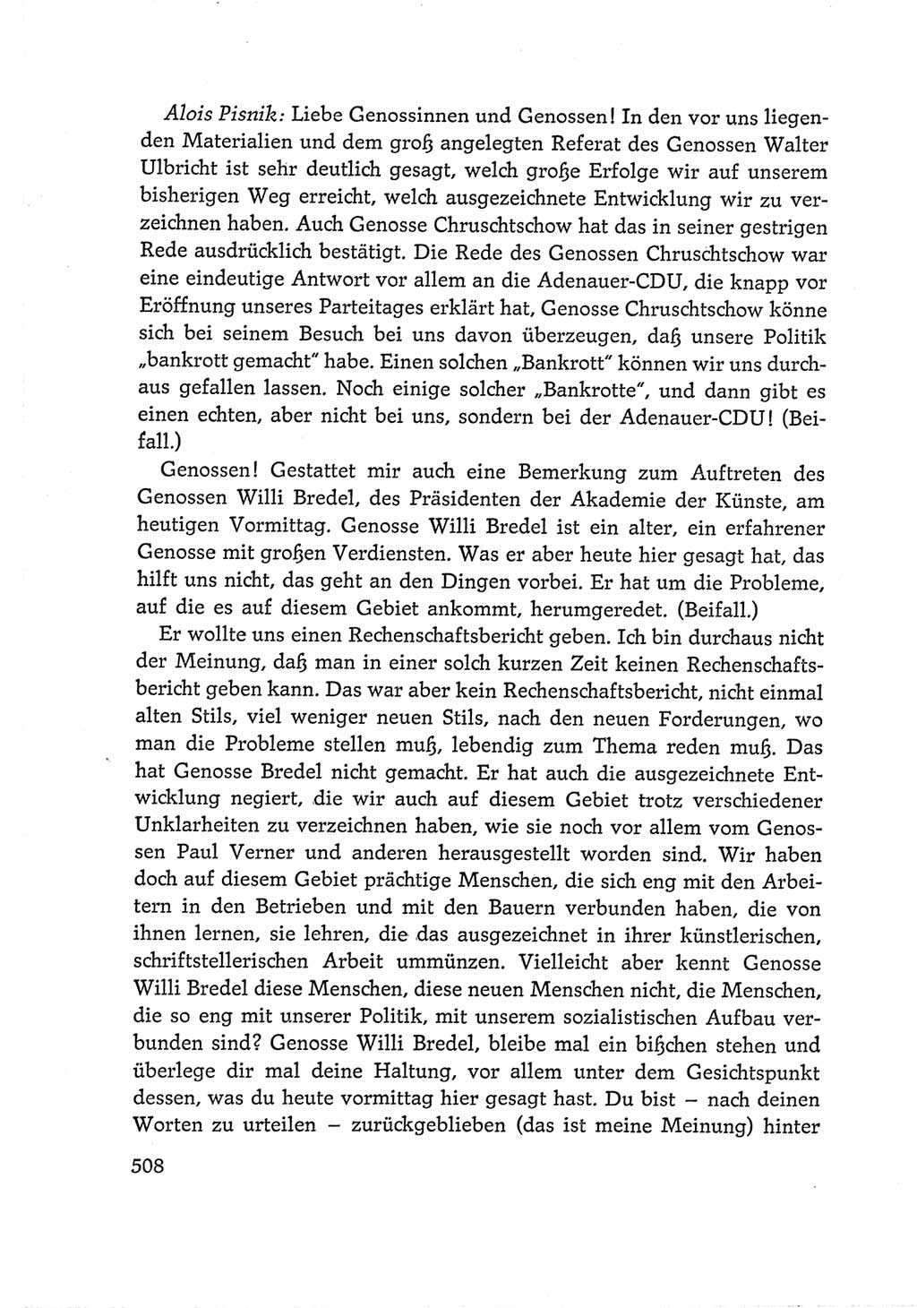 Protokoll der Verhandlungen des Ⅵ. Parteitages der Sozialistischen Einheitspartei Deutschlands (SED) [Deutsche Demokratische Republik (DDR)] 1963, Band Ⅰ, Seite 508 (Prot. Verh. Ⅵ. PT SED DDR 1963, Bd. Ⅰ, S. 508)