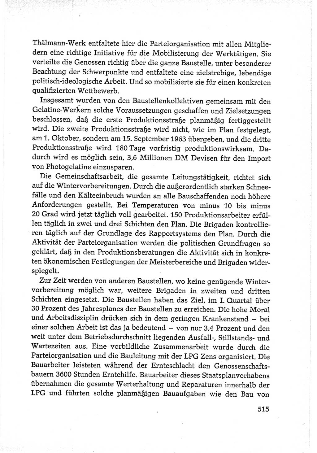 Protokoll der Verhandlungen des Ⅵ. Parteitages der Sozialistischen Einheitspartei Deutschlands (SED) [Deutsche Demokratische Republik (DDR)] 1963, Band Ⅰ, Seite 515 (Prot. Verh. Ⅵ. PT SED DDR 1963, Bd. Ⅰ, S. 515)