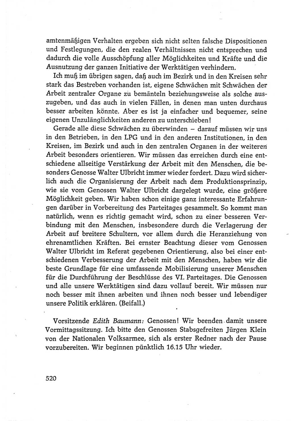 Protokoll der Verhandlungen des Ⅵ. Parteitages der Sozialistischen Einheitspartei Deutschlands (SED) [Deutsche Demokratische Republik (DDR)] 1963, Band Ⅰ, Seite 520 (Prot. Verh. Ⅵ. PT SED DDR 1963, Bd. Ⅰ, S. 520)