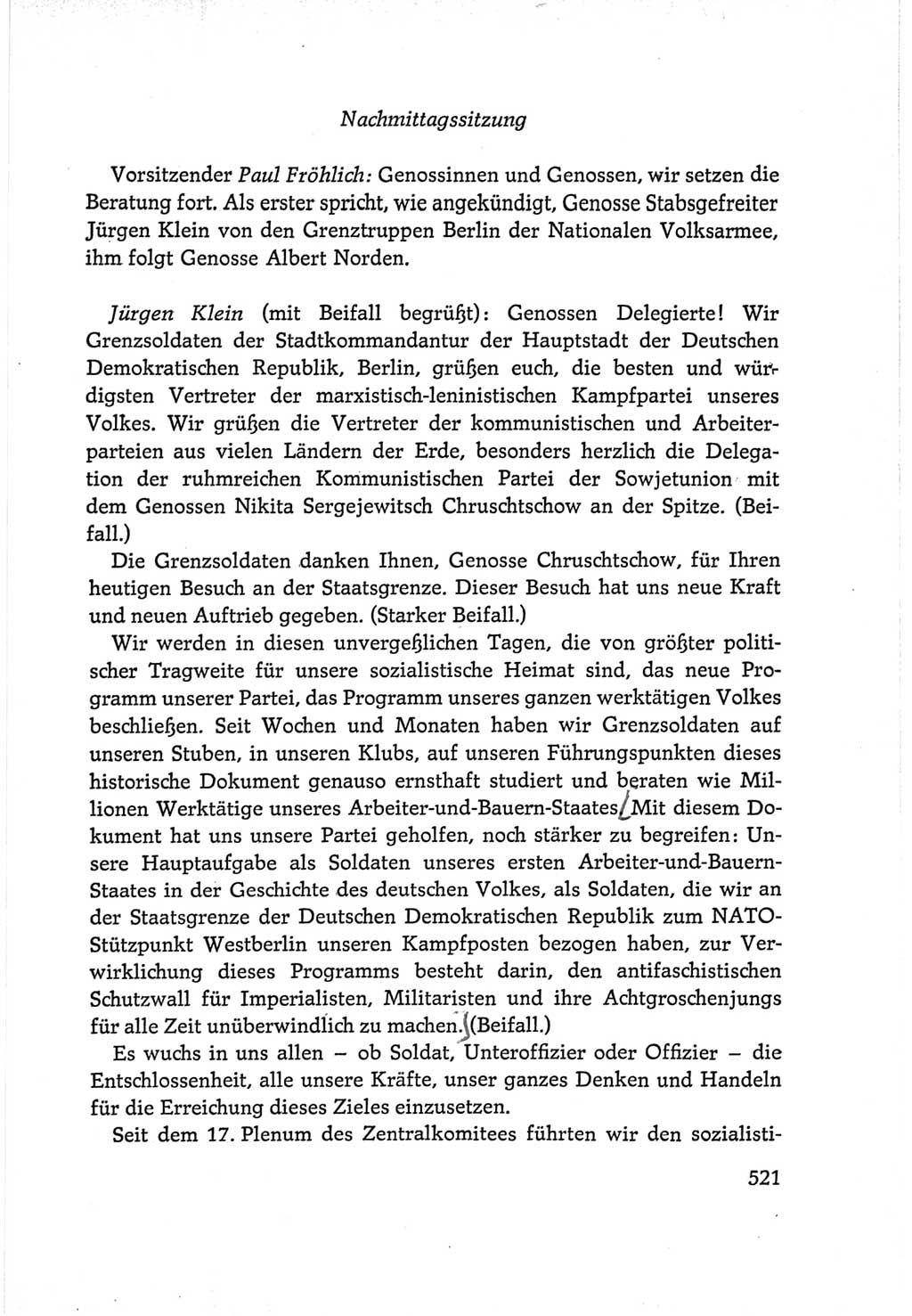 Protokoll der Verhandlungen des Ⅵ. Parteitages der Sozialistischen Einheitspartei Deutschlands (SED) [Deutsche Demokratische Republik (DDR)] 1963, Band Ⅰ, Seite 521 (Prot. Verh. Ⅵ. PT SED DDR 1963, Bd. Ⅰ, S. 521)