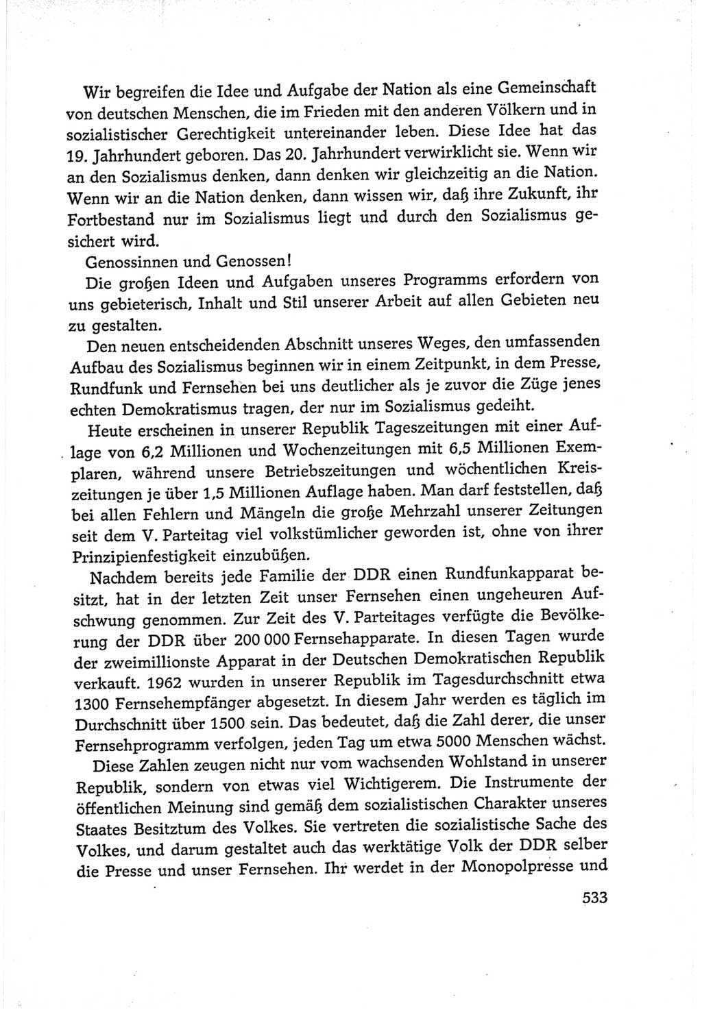 Protokoll der Verhandlungen des Ⅵ. Parteitages der Sozialistischen Einheitspartei Deutschlands (SED) [Deutsche Demokratische Republik (DDR)] 1963, Band Ⅰ, Seite 533 (Prot. Verh. Ⅵ. PT SED DDR 1963, Bd. Ⅰ, S. 533)