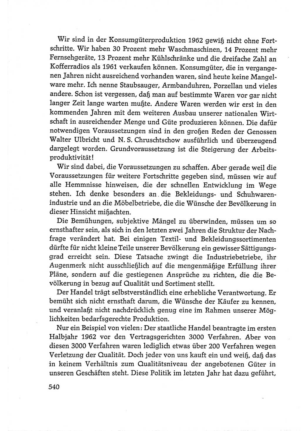 Protokoll der Verhandlungen des Ⅵ. Parteitages der Sozialistischen Einheitspartei Deutschlands (SED) [Deutsche Demokratische Republik (DDR)] 1963, Band Ⅰ, Seite 540 (Prot. Verh. Ⅵ. PT SED DDR 1963, Bd. Ⅰ, S. 540)