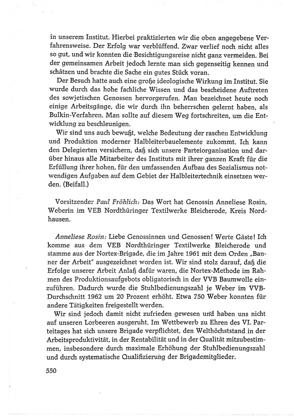 Protokoll der Verhandlungen des Ⅵ. Parteitages der Sozialistischen Einheitspartei Deutschlands (SED) [Deutsche Demokratische Republik (DDR)] 1963, Band Ⅰ, Seite 550 (Prot. Verh. Ⅵ. PT SED DDR 1963, Bd. Ⅰ, S. 550)