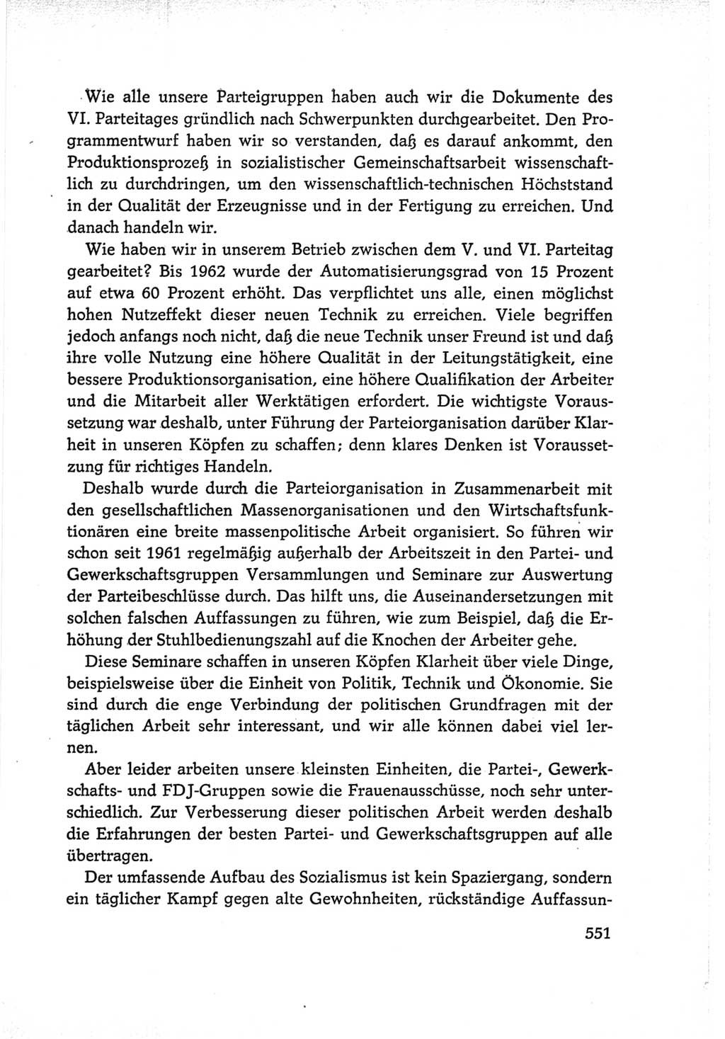 Protokoll der Verhandlungen des Ⅵ. Parteitages der Sozialistischen Einheitspartei Deutschlands (SED) [Deutsche Demokratische Republik (DDR)] 1963, Band Ⅰ, Seite 551 (Prot. Verh. Ⅵ. PT SED DDR 1963, Bd. Ⅰ, S. 551)