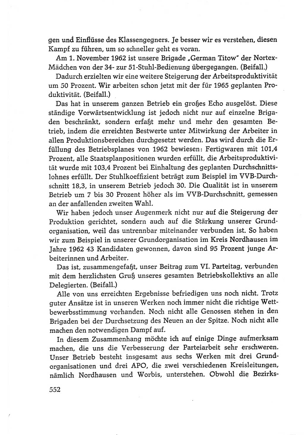 Protokoll der Verhandlungen des Ⅵ. Parteitages der Sozialistischen Einheitspartei Deutschlands (SED) [Deutsche Demokratische Republik (DDR)] 1963, Band Ⅰ, Seite 552 (Prot. Verh. Ⅵ. PT SED DDR 1963, Bd. Ⅰ, S. 552)
