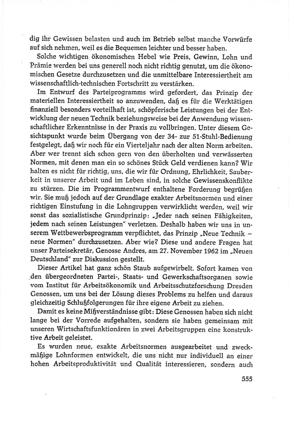 Protokoll der Verhandlungen des Ⅵ. Parteitages der Sozialistischen Einheitspartei Deutschlands (SED) [Deutsche Demokratische Republik (DDR)] 1963, Band Ⅰ, Seite 555 (Prot. Verh. Ⅵ. PT SED DDR 1963, Bd. Ⅰ, S. 555)