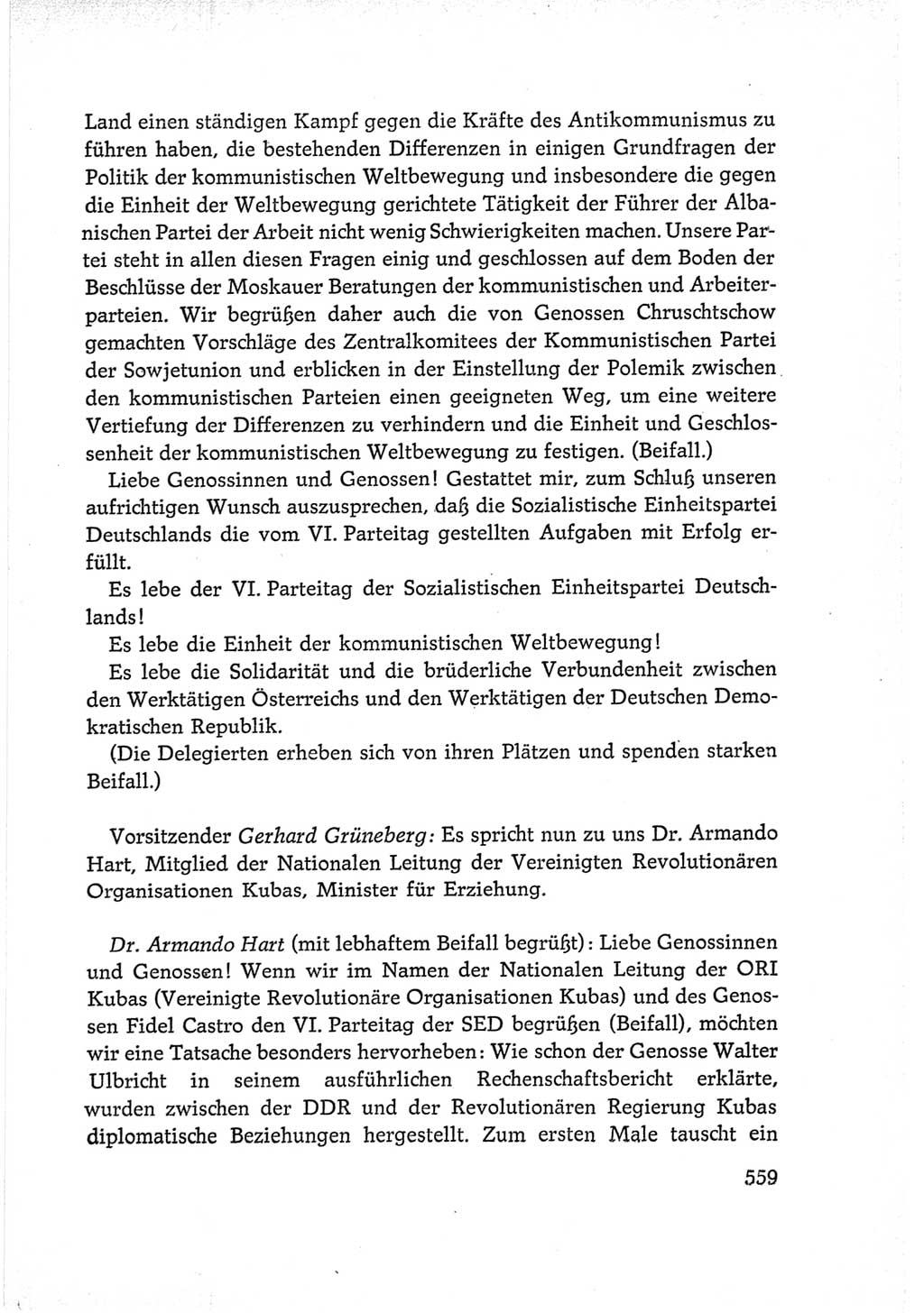 Protokoll der Verhandlungen des Ⅵ. Parteitages der Sozialistischen Einheitspartei Deutschlands (SED) [Deutsche Demokratische Republik (DDR)] 1963, Band Ⅰ, Seite 559 (Prot. Verh. Ⅵ. PT SED DDR 1963, Bd. Ⅰ, S. 559)