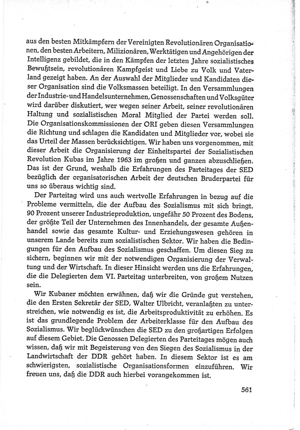Protokoll der Verhandlungen des Ⅵ. Parteitages der Sozialistischen Einheitspartei Deutschlands (SED) [Deutsche Demokratische Republik (DDR)] 1963, Band Ⅰ, Seite 561 (Prot. Verh. Ⅵ. PT SED DDR 1963, Bd. Ⅰ, S. 561)