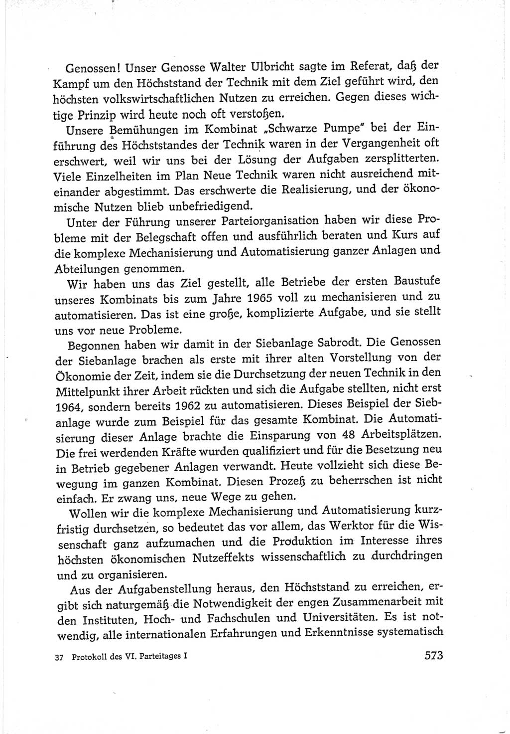 Protokoll der Verhandlungen des Ⅵ. Parteitages der Sozialistischen Einheitspartei Deutschlands (SED) [Deutsche Demokratische Republik (DDR)] 1963, Band Ⅰ, Seite 573 (Prot. Verh. Ⅵ. PT SED DDR 1963, Bd. Ⅰ, S. 573)