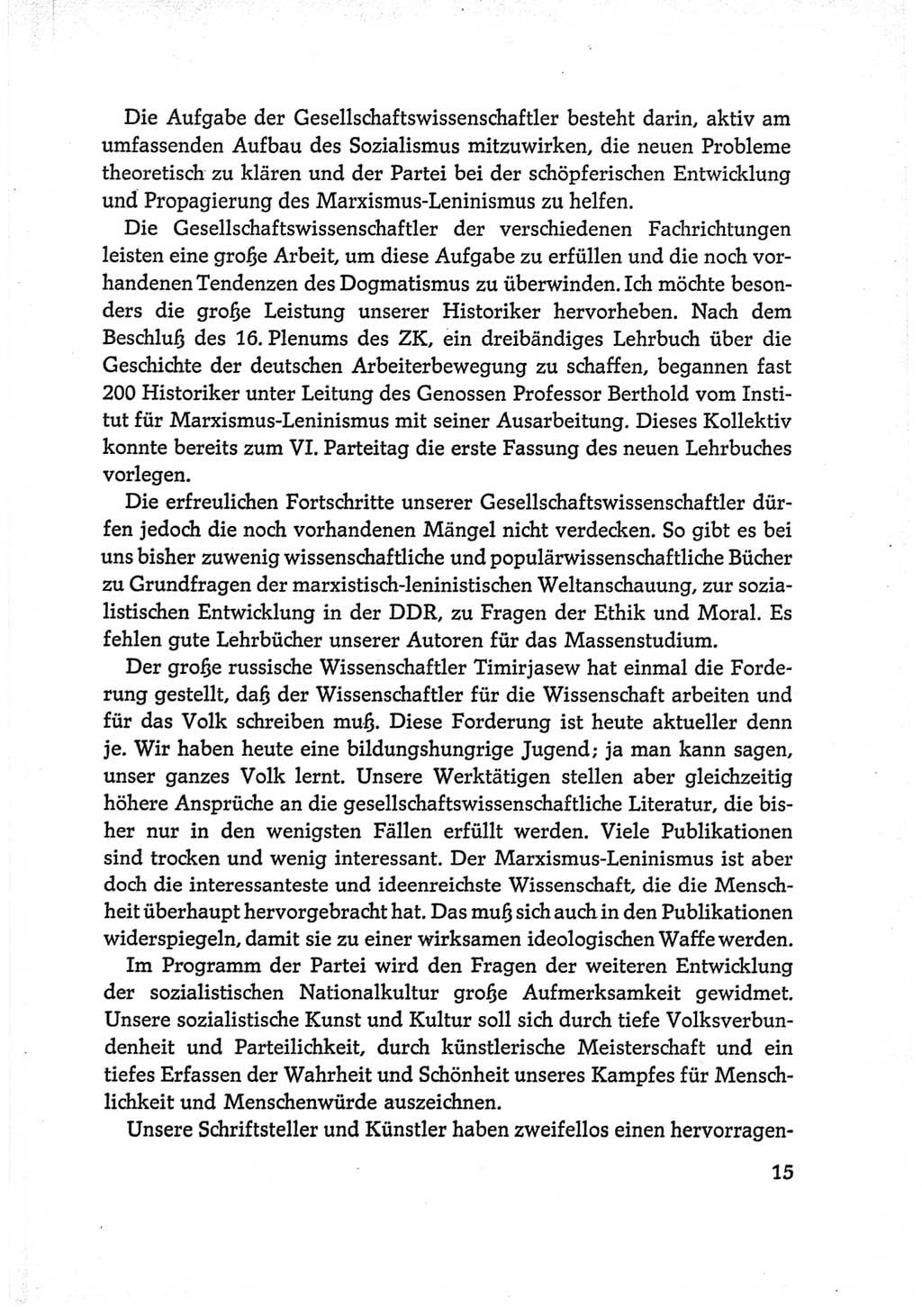 Protokoll der Verhandlungen des Ⅵ. Parteitages der Sozialistischen Einheitspartei Deutschlands (SED) [Deutsche Demokratische Republik (DDR)] 1963, Band Ⅱ, Seite 15 (Prot. Verh. Ⅵ. PT SED DDR 1963, Bd. Ⅱ, S. 15)
