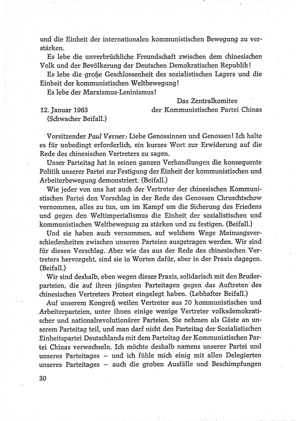 Protokoll der Verhandlungen des Ⅵ. Parteitages der Sozialistischen Einheitspartei Deutschlands (SED) [Deutsche Demokratische Republik (DDR)] 1963, Band Ⅱ, Seite 30 (Prot. Verh. Ⅵ. PT SED DDR 1963, Bd. Ⅱ, S. 30)