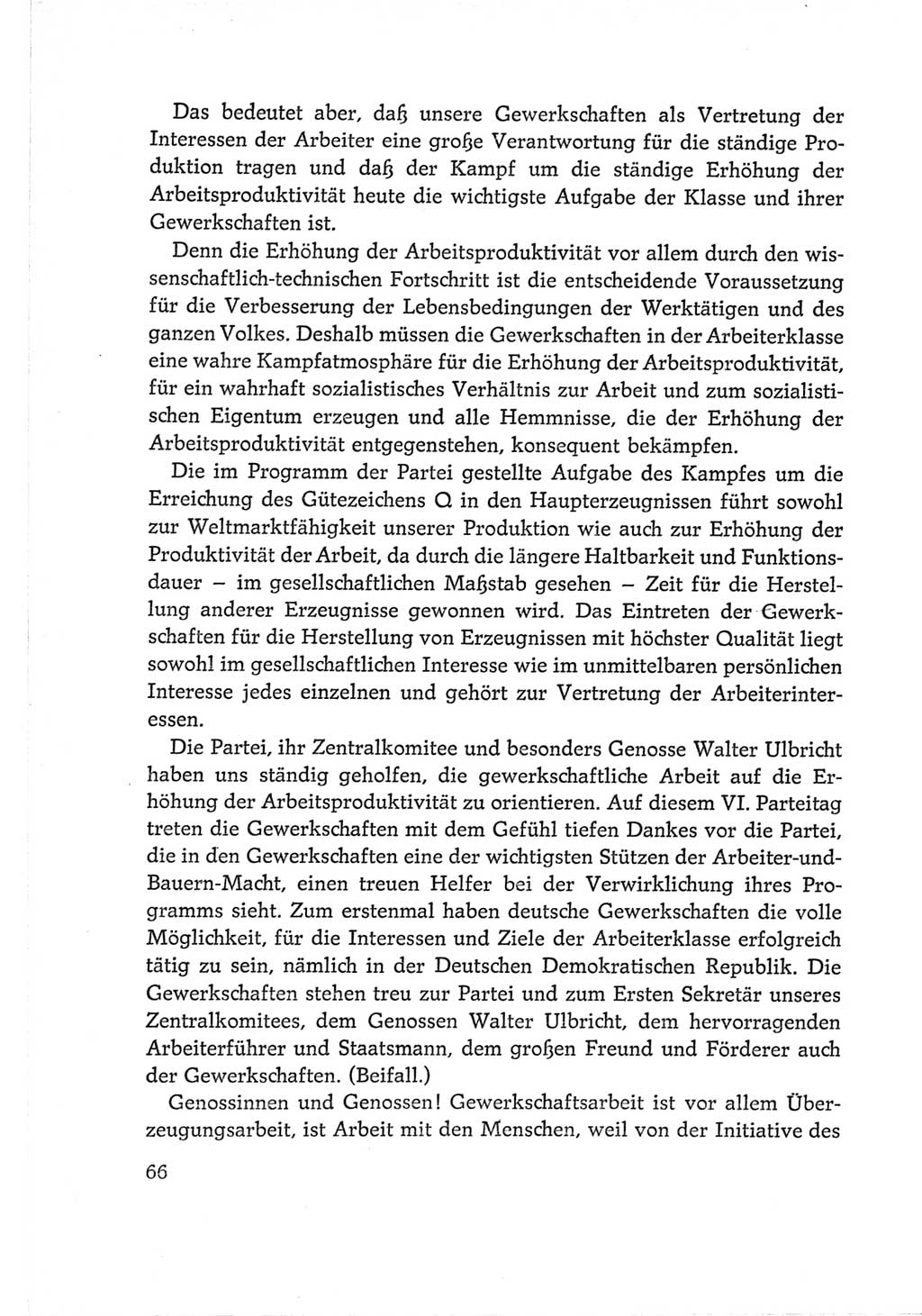 Protokoll der Verhandlungen des Ⅵ. Parteitages der Sozialistischen Einheitspartei Deutschlands (SED) [Deutsche Demokratische Republik (DDR)] 1963, Band Ⅱ, Seite 66 (Prot. Verh. Ⅵ. PT SED DDR 1963, Bd. Ⅱ, S. 66)