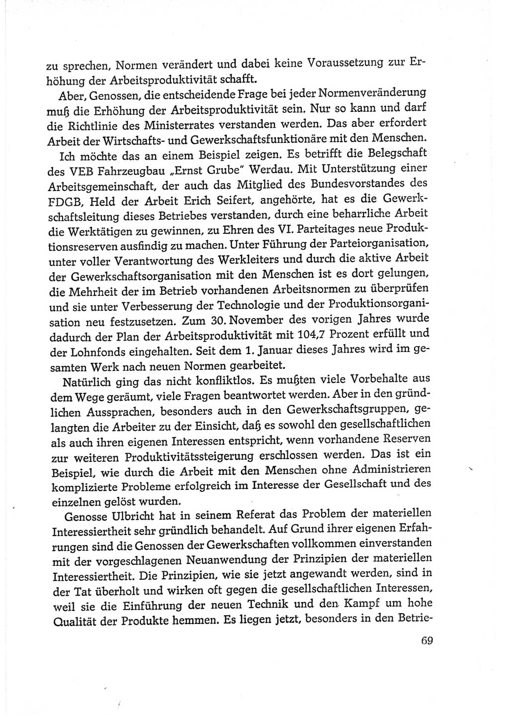 Protokoll der Verhandlungen des Ⅵ. Parteitages der Sozialistischen Einheitspartei Deutschlands (SED) [Deutsche Demokratische Republik (DDR)] 1963, Band Ⅱ, Seite 69 (Prot. Verh. Ⅵ. PT SED DDR 1963, Bd. Ⅱ, S. 69)