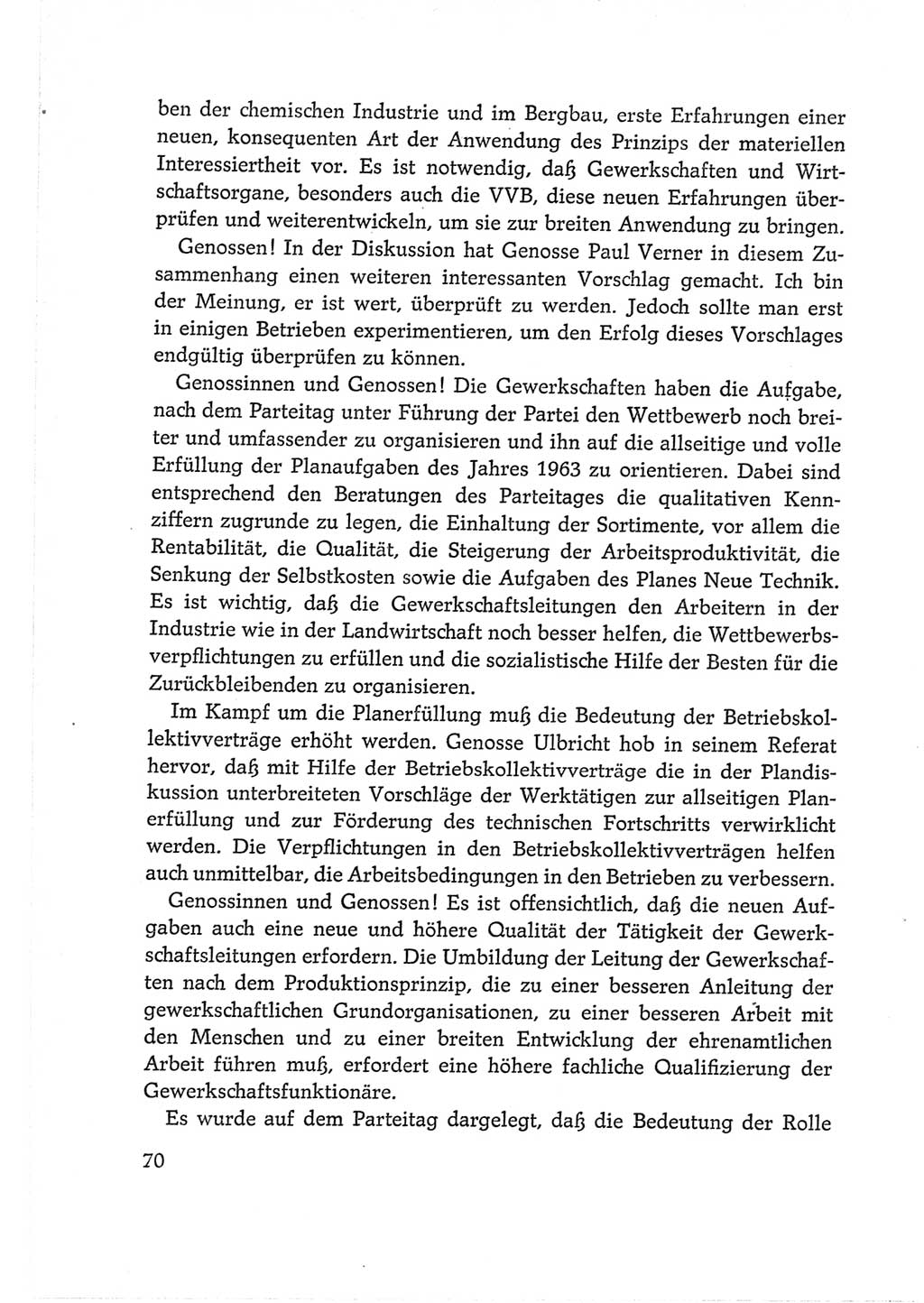 Protokoll der Verhandlungen des Ⅵ. Parteitages der Sozialistischen Einheitspartei Deutschlands (SED) [Deutsche Demokratische Republik (DDR)] 1963, Band Ⅱ, Seite 70 (Prot. Verh. Ⅵ. PT SED DDR 1963, Bd. Ⅱ, S. 70)