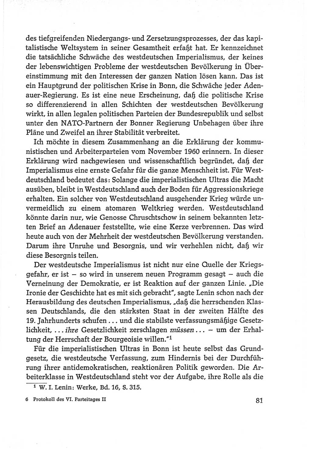 Protokoll der Verhandlungen des Ⅵ. Parteitages der Sozialistischen Einheitspartei Deutschlands (SED) [Deutsche Demokratische Republik (DDR)] 1963, Band Ⅱ, Seite 81 (Prot. Verh. Ⅵ. PT SED DDR 1963, Bd. Ⅱ, S. 81)