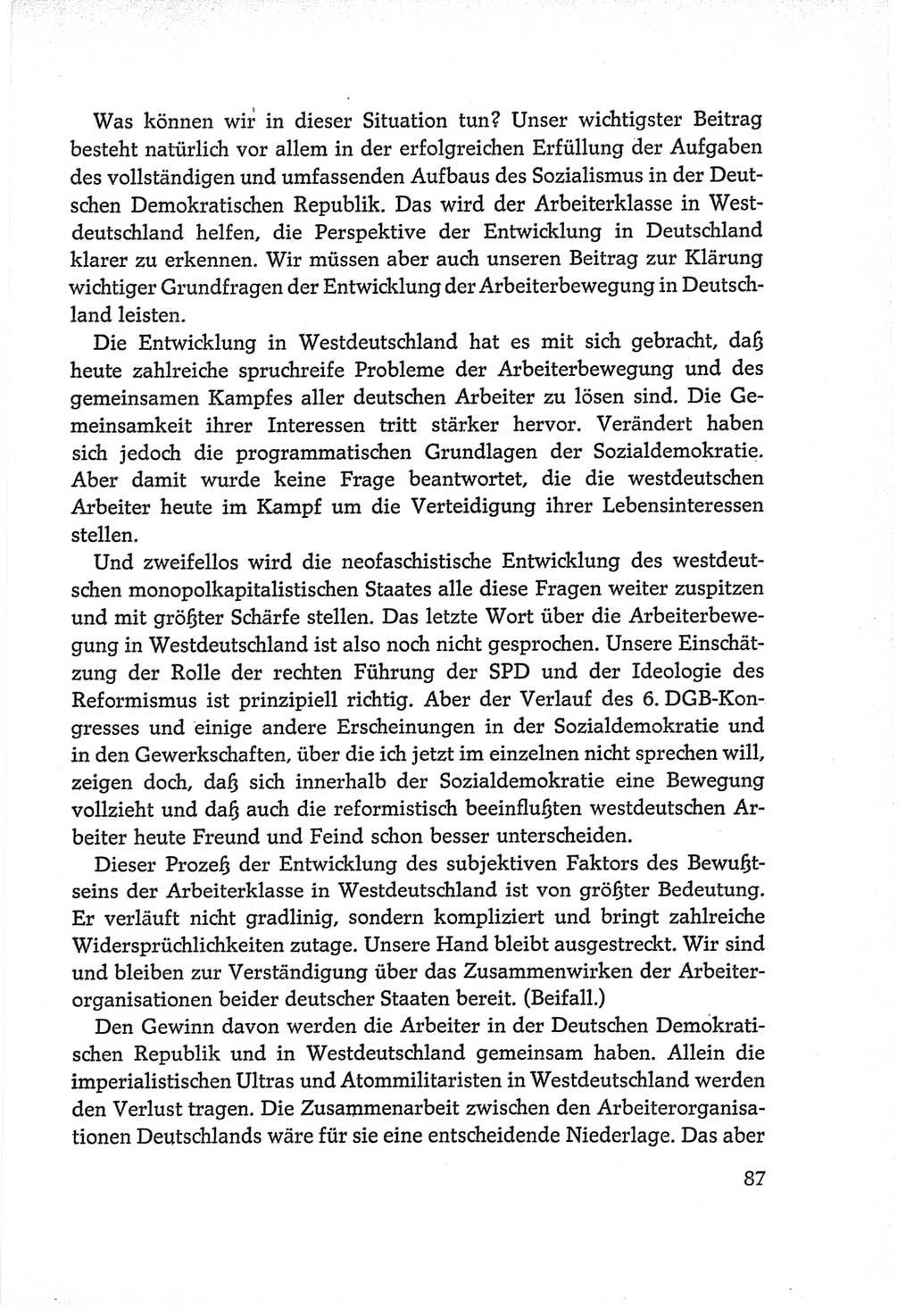 Protokoll der Verhandlungen des Ⅵ. Parteitages der Sozialistischen Einheitspartei Deutschlands (SED) [Deutsche Demokratische Republik (DDR)] 1963, Band Ⅱ, Seite 87 (Prot. Verh. Ⅵ. PT SED DDR 1963, Bd. Ⅱ, S. 87)