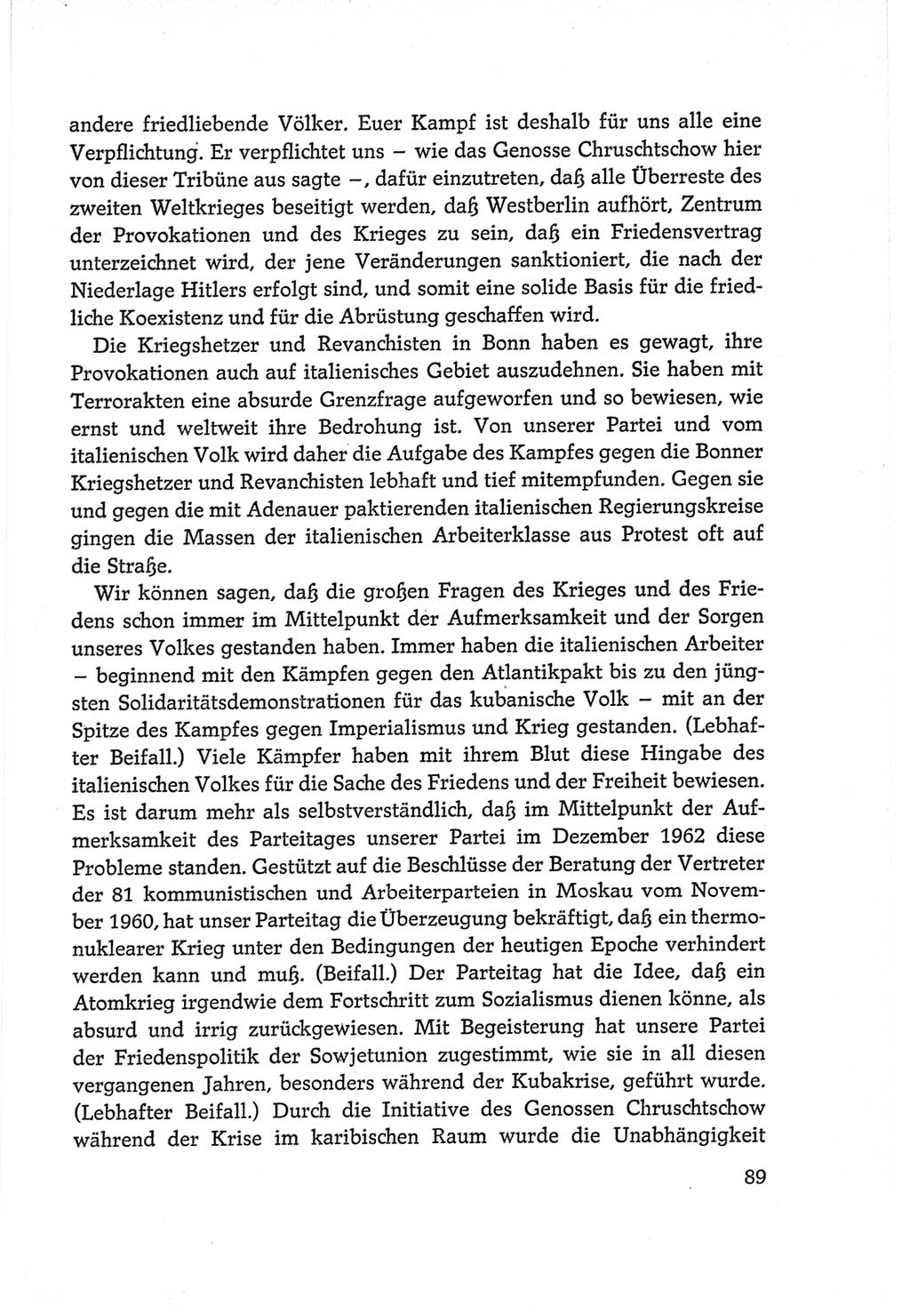 Protokoll der Verhandlungen des Ⅵ. Parteitages der Sozialistischen Einheitspartei Deutschlands (SED) [Deutsche Demokratische Republik (DDR)] 1963, Band Ⅱ, Seite 89 (Prot. Verh. Ⅵ. PT SED DDR 1963, Bd. Ⅱ, S. 89)
