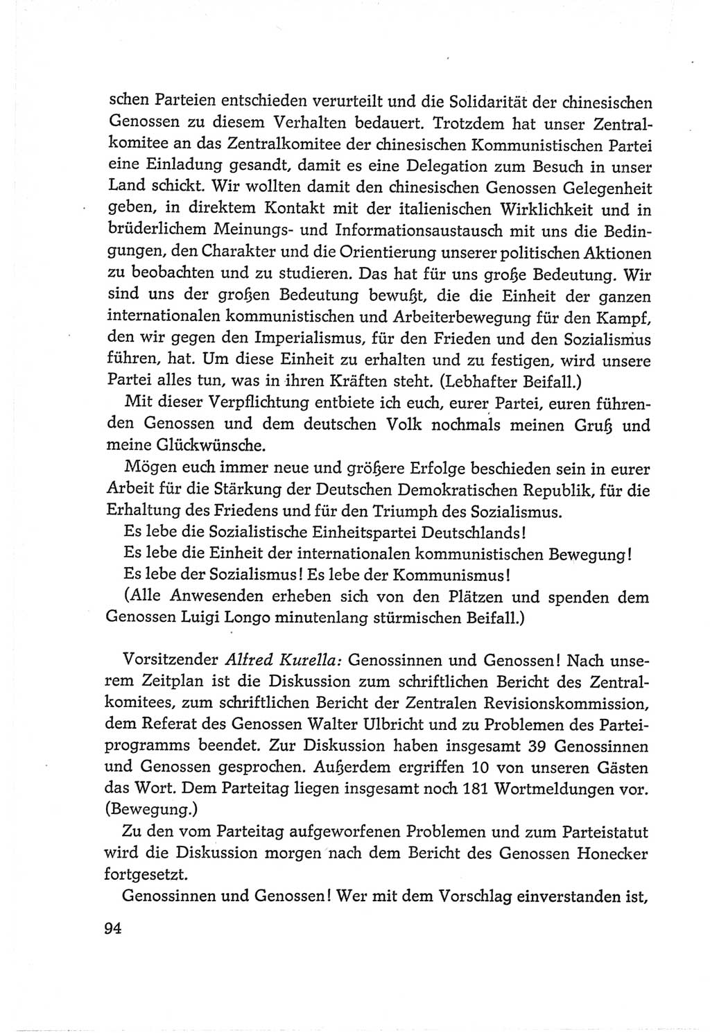 Protokoll der Verhandlungen des Ⅵ. Parteitages der Sozialistischen Einheitspartei Deutschlands (SED) [Deutsche Demokratische Republik (DDR)] 1963, Band Ⅱ, Seite 94 (Prot. Verh. Ⅵ. PT SED DDR 1963, Bd. Ⅱ, S. 94)