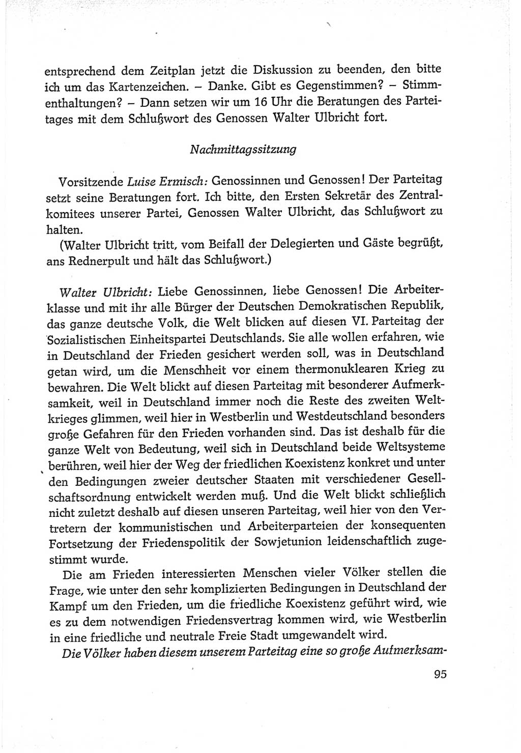 Protokoll der Verhandlungen des Ⅵ. Parteitages der Sozialistischen Einheitspartei Deutschlands (SED) [Deutsche Demokratische Republik (DDR)] 1963, Band Ⅱ, Seite 95 (Prot. Verh. Ⅵ. PT SED DDR 1963, Bd. Ⅱ, S. 95)