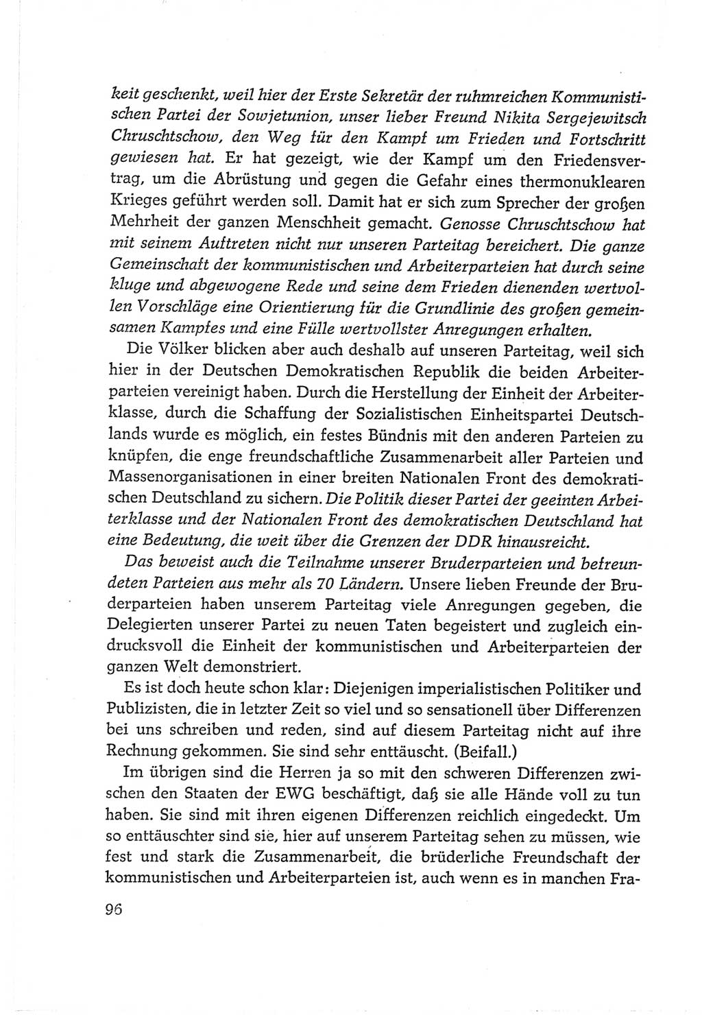 Protokoll der Verhandlungen des Ⅵ. Parteitages der Sozialistischen Einheitspartei Deutschlands (SED) [Deutsche Demokratische Republik (DDR)] 1963, Band Ⅱ, Seite 96 (Prot. Verh. Ⅵ. PT SED DDR 1963, Bd. Ⅱ, S. 96)