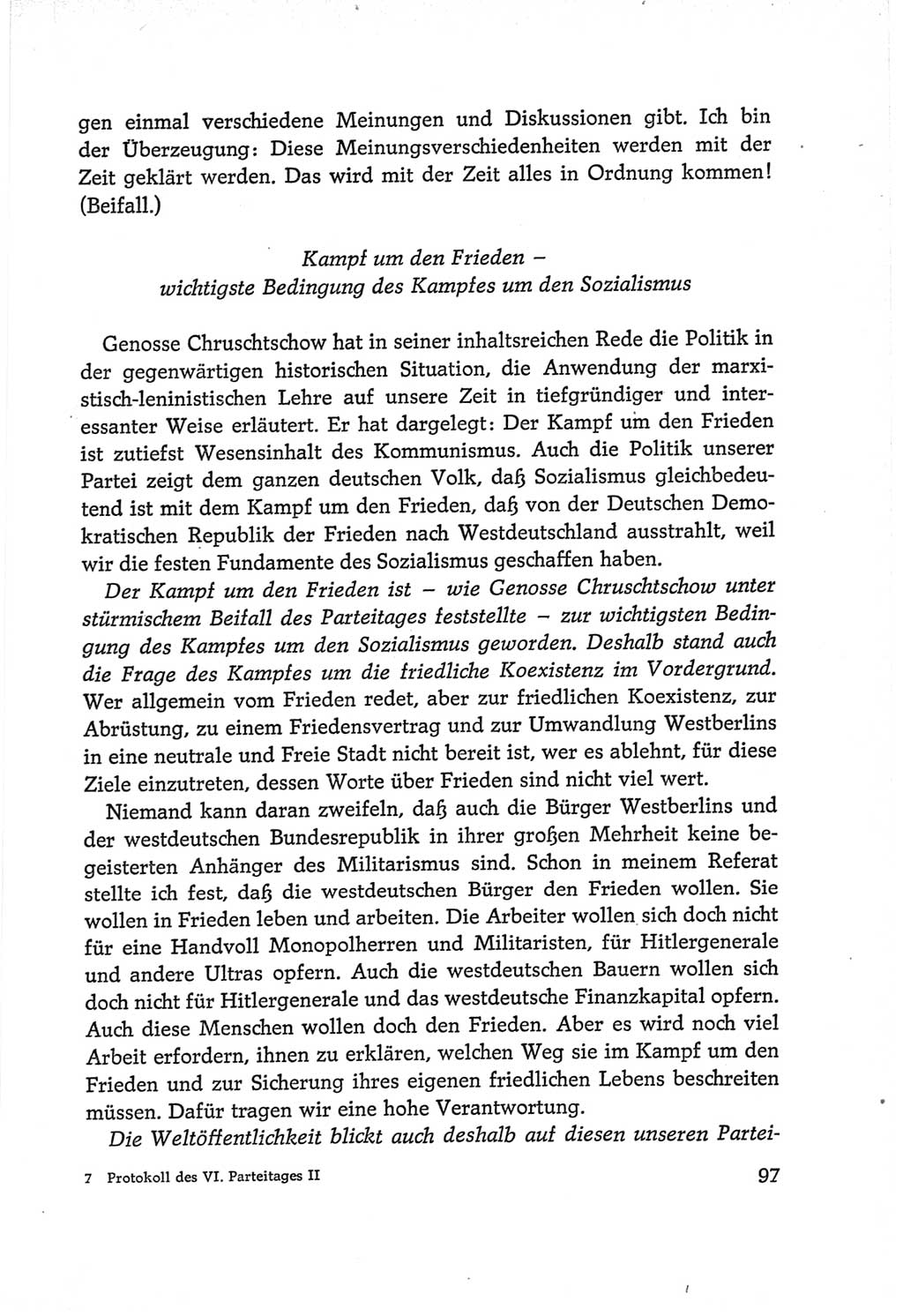 Protokoll der Verhandlungen des Ⅵ. Parteitages der Sozialistischen Einheitspartei Deutschlands (SED) [Deutsche Demokratische Republik (DDR)] 1963, Band Ⅱ, Seite 97 (Prot. Verh. Ⅵ. PT SED DDR 1963, Bd. Ⅱ, S. 97)