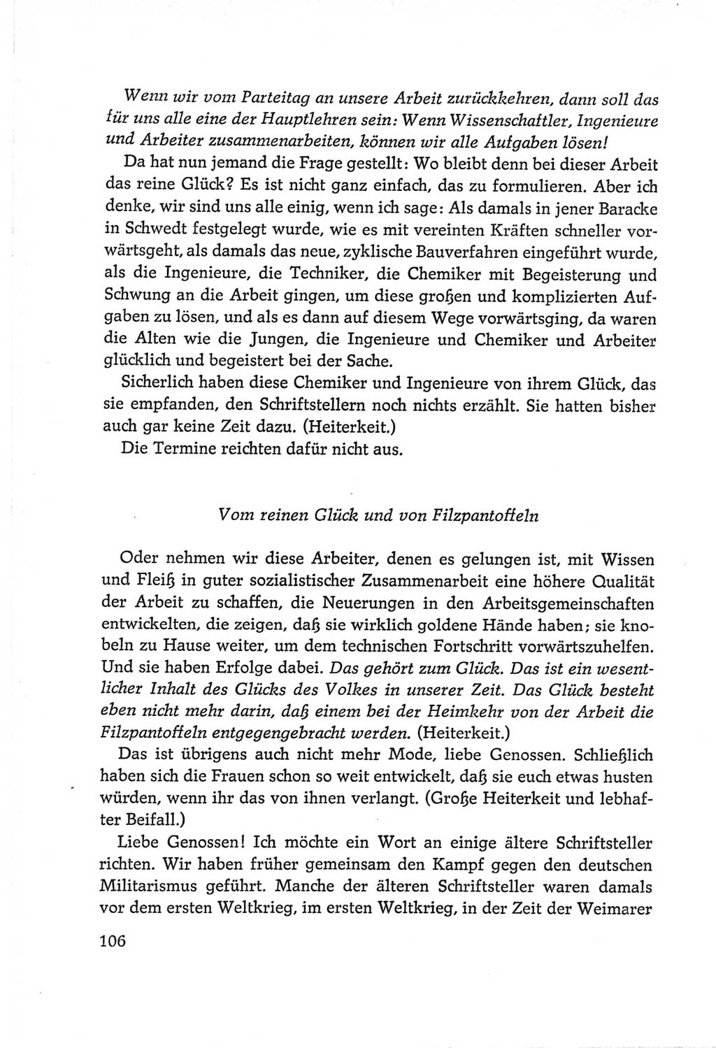 Protokoll der Verhandlungen des Ⅵ. Parteitages der Sozialistischen Einheitspartei Deutschlands (SED) [Deutsche Demokratische Republik (DDR)] 1963, Band Ⅱ, Seite 106 (Prot. Verh. Ⅵ. PT SED DDR 1963, Bd. Ⅱ, S. 106)