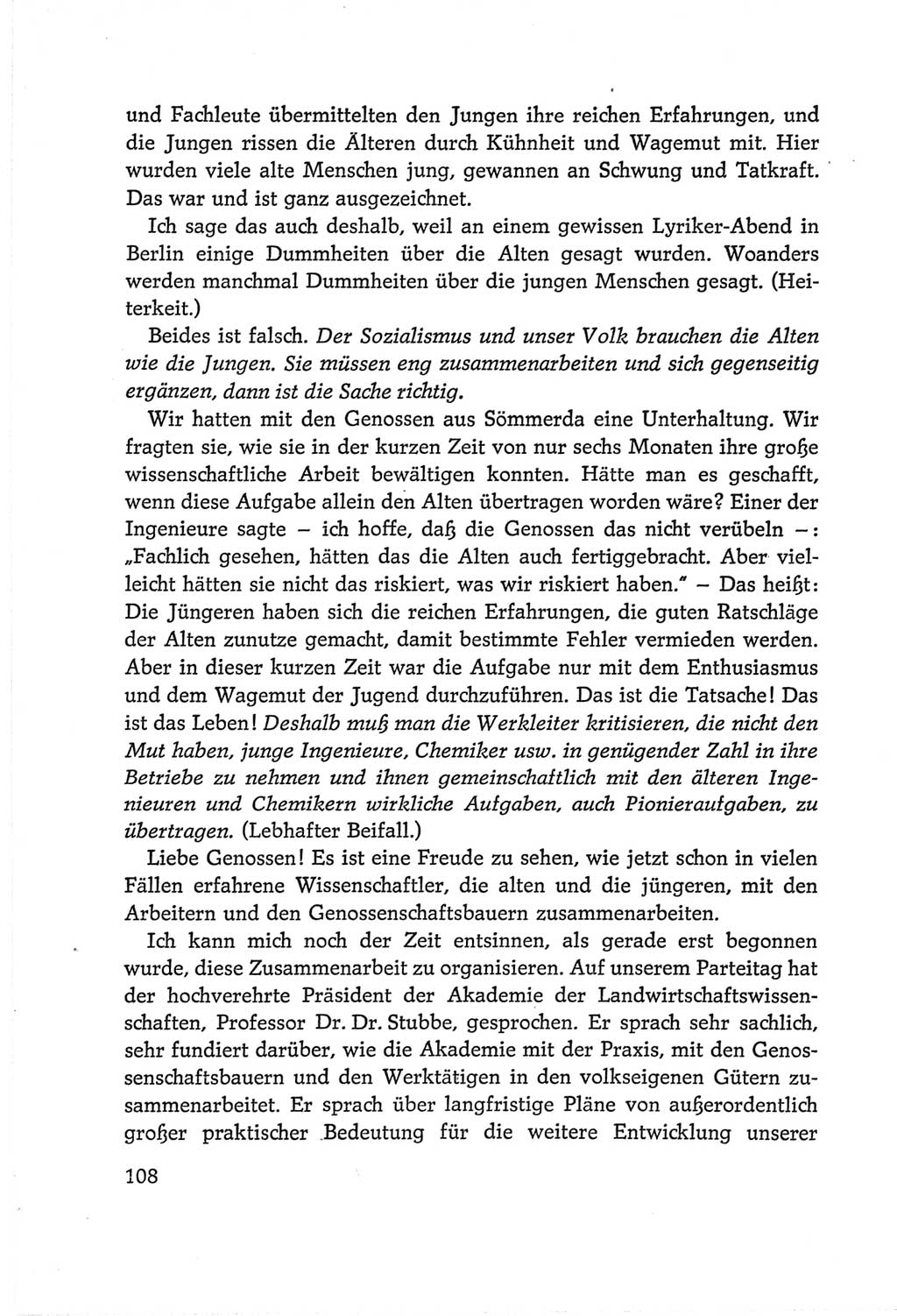 Protokoll der Verhandlungen des Ⅵ. Parteitages der Sozialistischen Einheitspartei Deutschlands (SED) [Deutsche Demokratische Republik (DDR)] 1963, Band Ⅱ, Seite 108 (Prot. Verh. Ⅵ. PT SED DDR 1963, Bd. Ⅱ, S. 108)