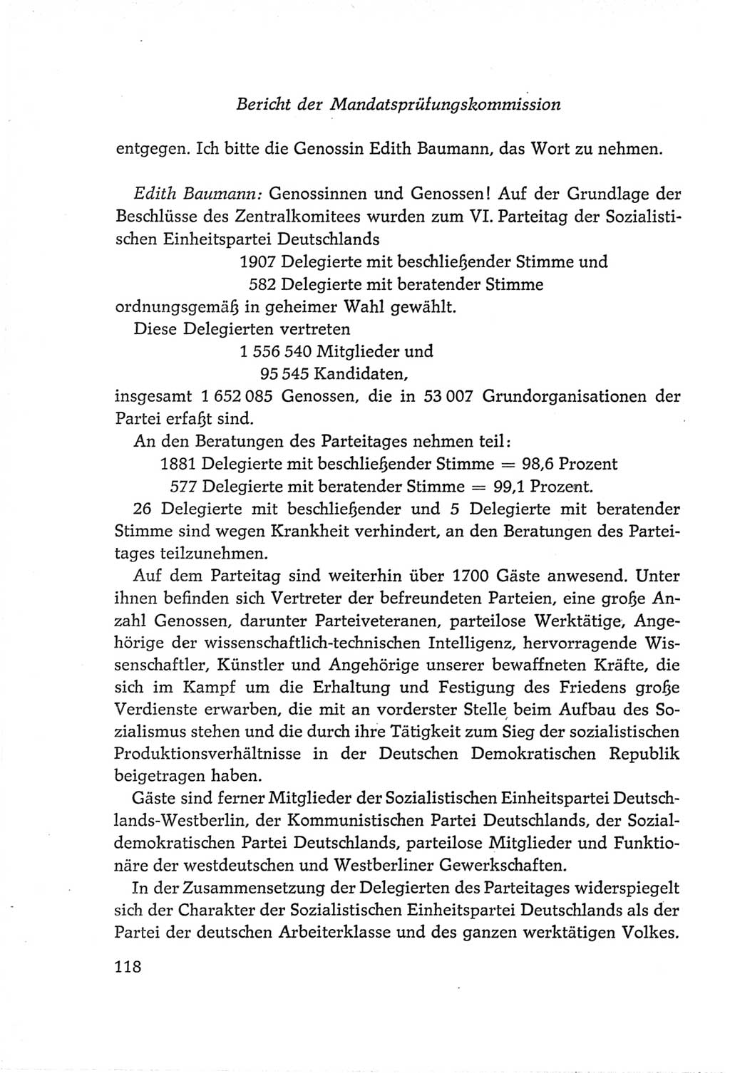Protokoll der Verhandlungen des Ⅵ. Parteitages der Sozialistischen Einheitspartei Deutschlands (SED) [Deutsche Demokratische Republik (DDR)] 1963, Band Ⅱ, Seite 118 (Prot. Verh. Ⅵ. PT SED DDR 1963, Bd. Ⅱ, S. 118)