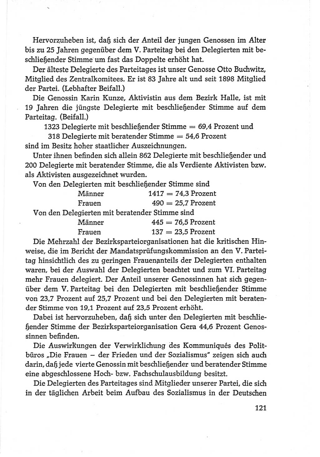 Protokoll der Verhandlungen des Ⅵ. Parteitages der Sozialistischen Einheitspartei Deutschlands (SED) [Deutsche Demokratische Republik (DDR)] 1963, Band Ⅱ, Seite 121 (Prot. Verh. Ⅵ. PT SED DDR 1963, Bd. Ⅱ, S. 121)
