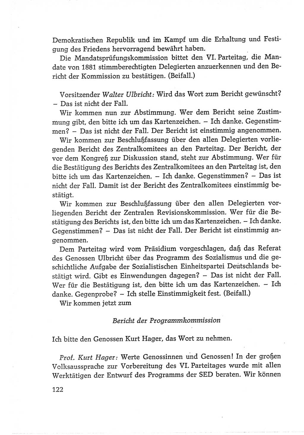 Protokoll der Verhandlungen des Ⅵ. Parteitages der Sozialistischen Einheitspartei Deutschlands (SED) [Deutsche Demokratische Republik (DDR)] 1963, Band Ⅱ, Seite 122 (Prot. Verh. Ⅵ. PT SED DDR 1963, Bd. Ⅱ, S. 122)