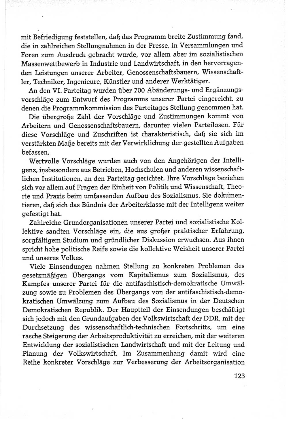 Protokoll der Verhandlungen des Ⅵ. Parteitages der Sozialistischen Einheitspartei Deutschlands (SED) [Deutsche Demokratische Republik (DDR)] 1963, Band Ⅱ, Seite 123 (Prot. Verh. Ⅵ. PT SED DDR 1963, Bd. Ⅱ, S. 123)