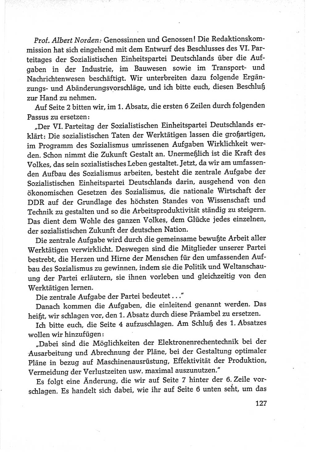 Protokoll der Verhandlungen des Ⅵ. Parteitages der Sozialistischen Einheitspartei Deutschlands (SED) [Deutsche Demokratische Republik (DDR)] 1963, Band Ⅱ, Seite 127 (Prot. Verh. Ⅵ. PT SED DDR 1963, Bd. Ⅱ, S. 127)