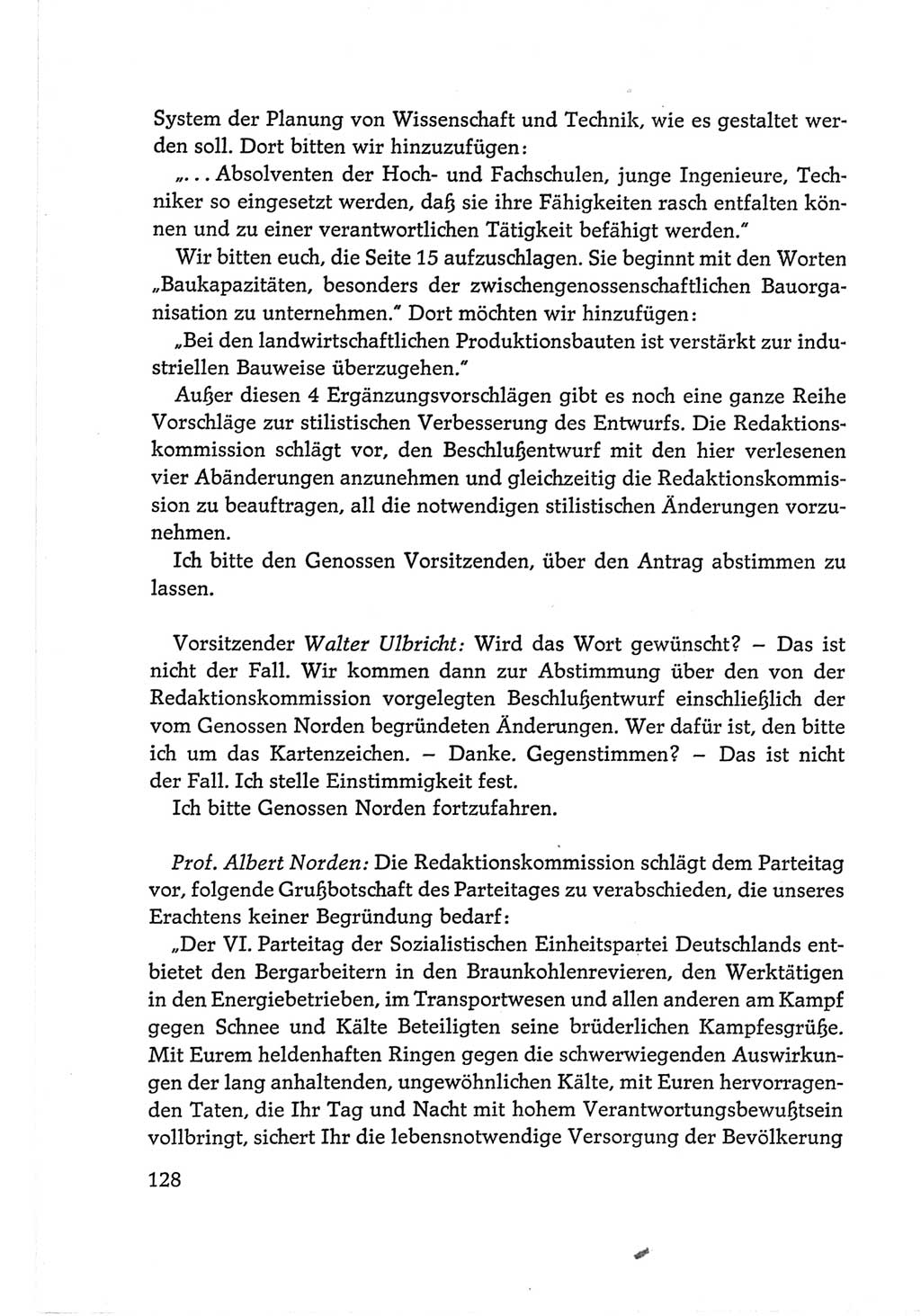 Protokoll der Verhandlungen des Ⅵ. Parteitages der Sozialistischen Einheitspartei Deutschlands (SED) [Deutsche Demokratische Republik (DDR)] 1963, Band Ⅱ, Seite 128 (Prot. Verh. Ⅵ. PT SED DDR 1963, Bd. Ⅱ, S. 128)