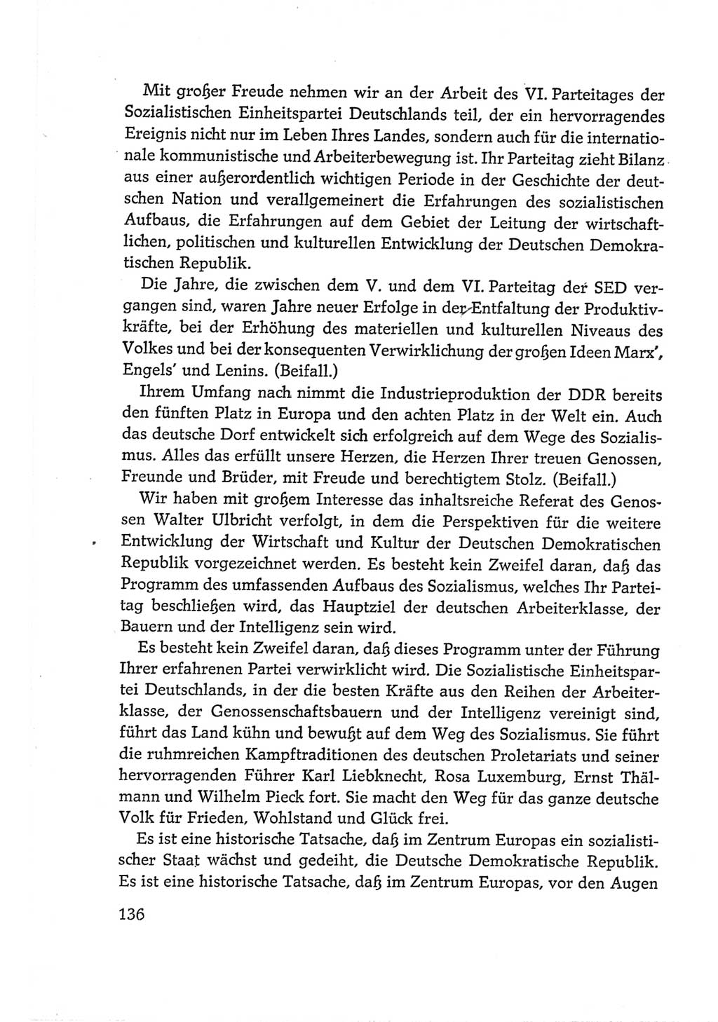 Protokoll der Verhandlungen des Ⅵ. Parteitages der Sozialistischen Einheitspartei Deutschlands (SED) [Deutsche Demokratische Republik (DDR)] 1963, Band Ⅱ, Seite 136 (Prot. Verh. Ⅵ. PT SED DDR 1963, Bd. Ⅱ, S. 136)