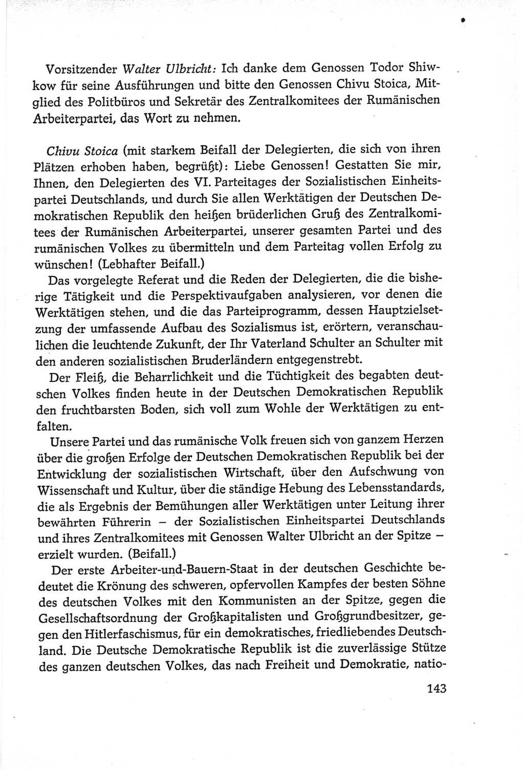 Protokoll der Verhandlungen des Ⅵ. Parteitages der Sozialistischen Einheitspartei Deutschlands (SED) [Deutsche Demokratische Republik (DDR)] 1963, Band Ⅱ, Seite 143 (Prot. Verh. Ⅵ. PT SED DDR 1963, Bd. Ⅱ, S. 143)