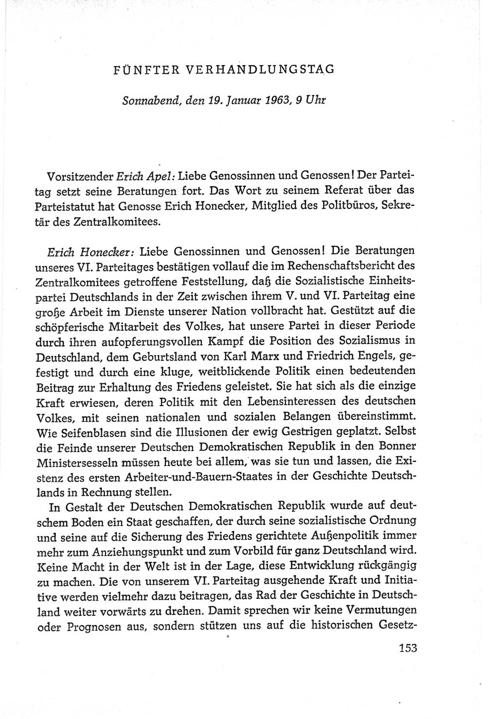 Protokoll der Verhandlungen des Ⅵ. Parteitages der Sozialistischen Einheitspartei Deutschlands (SED) [Deutsche Demokratische Republik (DDR)] 1963, Band Ⅱ, Seite 153 (Prot. Verh. Ⅵ. PT SED DDR 1963, Bd. Ⅱ, S. 153)