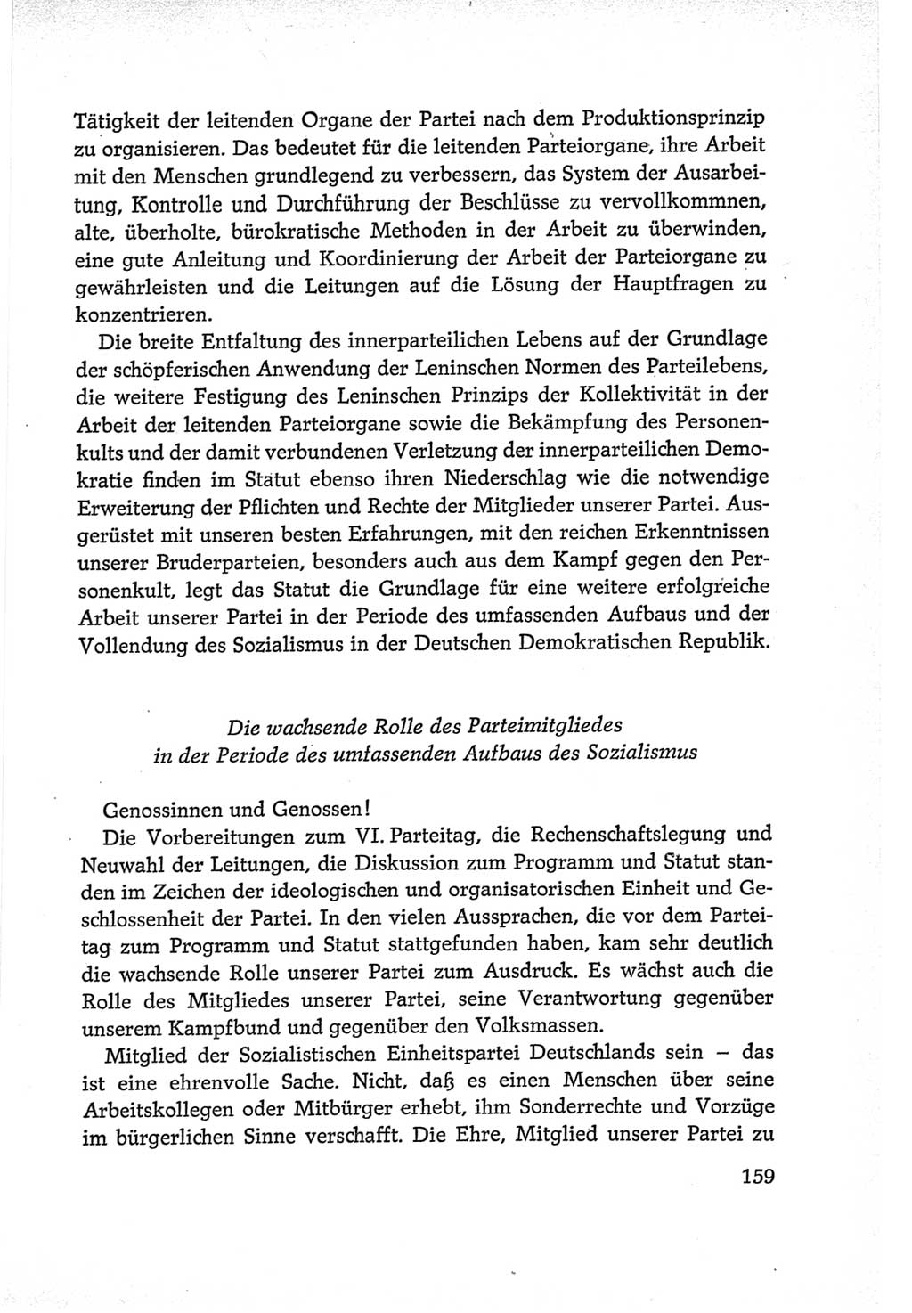 Protokoll der Verhandlungen des Ⅵ. Parteitages der Sozialistischen Einheitspartei Deutschlands (SED) [Deutsche Demokratische Republik (DDR)] 1963, Band Ⅱ, Seite 159 (Prot. Verh. Ⅵ. PT SED DDR 1963, Bd. Ⅱ, S. 159)