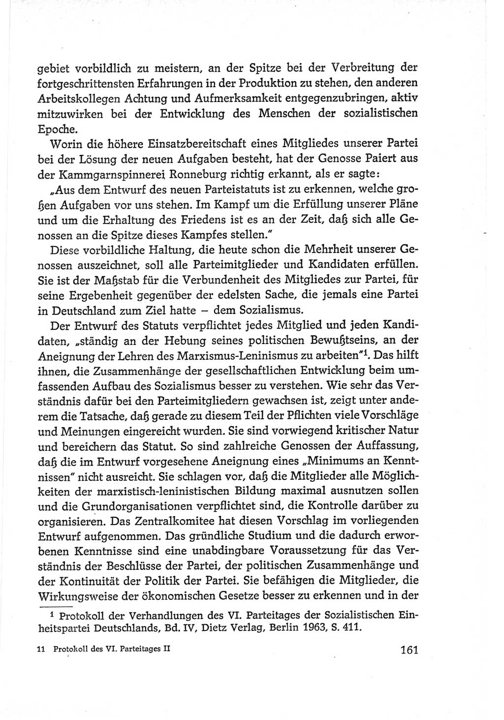 Protokoll der Verhandlungen des Ⅵ. Parteitages der Sozialistischen Einheitspartei Deutschlands (SED) [Deutsche Demokratische Republik (DDR)] 1963, Band Ⅱ, Seite 161 (Prot. Verh. Ⅵ. PT SED DDR 1963, Bd. Ⅱ, S. 161)
