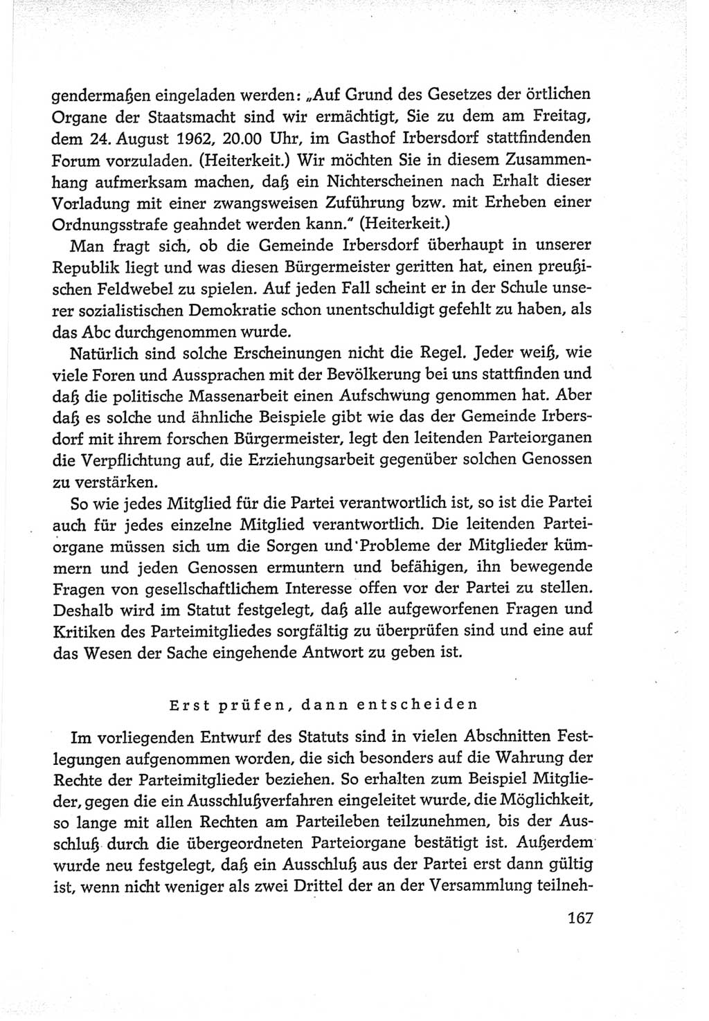 Protokoll der Verhandlungen des Ⅵ. Parteitages der Sozialistischen Einheitspartei Deutschlands (SED) [Deutsche Demokratische Republik (DDR)] 1963, Band Ⅱ, Seite 167 (Prot. Verh. Ⅵ. PT SED DDR 1963, Bd. Ⅱ, S. 167)