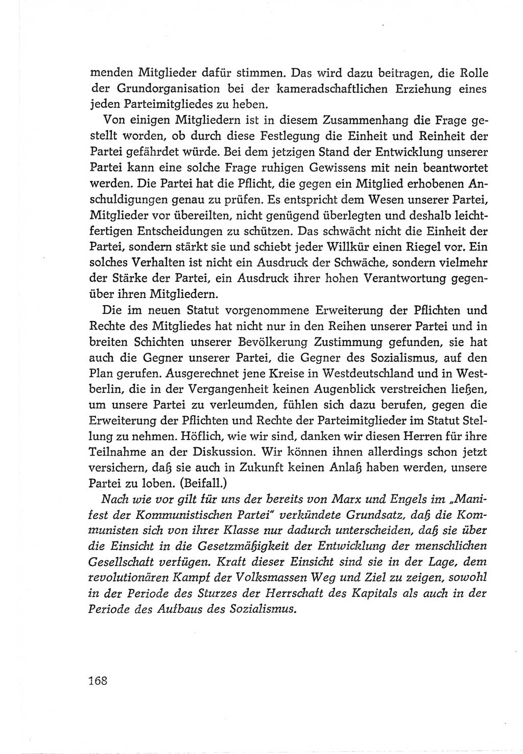 Protokoll der Verhandlungen des Ⅵ. Parteitages der Sozialistischen Einheitspartei Deutschlands (SED) [Deutsche Demokratische Republik (DDR)] 1963, Band Ⅱ, Seite 168 (Prot. Verh. Ⅵ. PT SED DDR 1963, Bd. Ⅱ, S. 168)