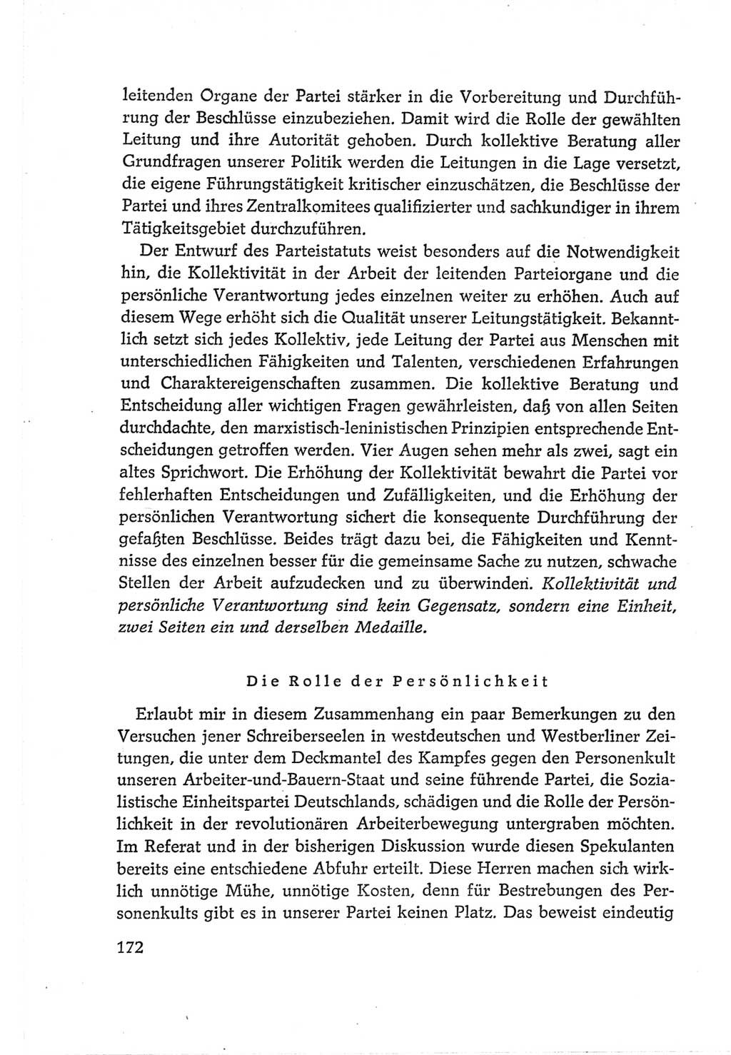 Protokoll der Verhandlungen des Ⅵ. Parteitages der Sozialistischen Einheitspartei Deutschlands (SED) [Deutsche Demokratische Republik (DDR)] 1963, Band Ⅱ, Seite 172 (Prot. Verh. Ⅵ. PT SED DDR 1963, Bd. Ⅱ, S. 172)