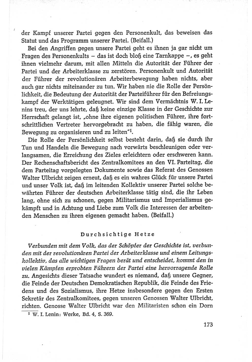 Protokoll der Verhandlungen des Ⅵ. Parteitages der Sozialistischen Einheitspartei Deutschlands (SED) [Deutsche Demokratische Republik (DDR)] 1963, Band Ⅱ, Seite 173 (Prot. Verh. Ⅵ. PT SED DDR 1963, Bd. Ⅱ, S. 173)