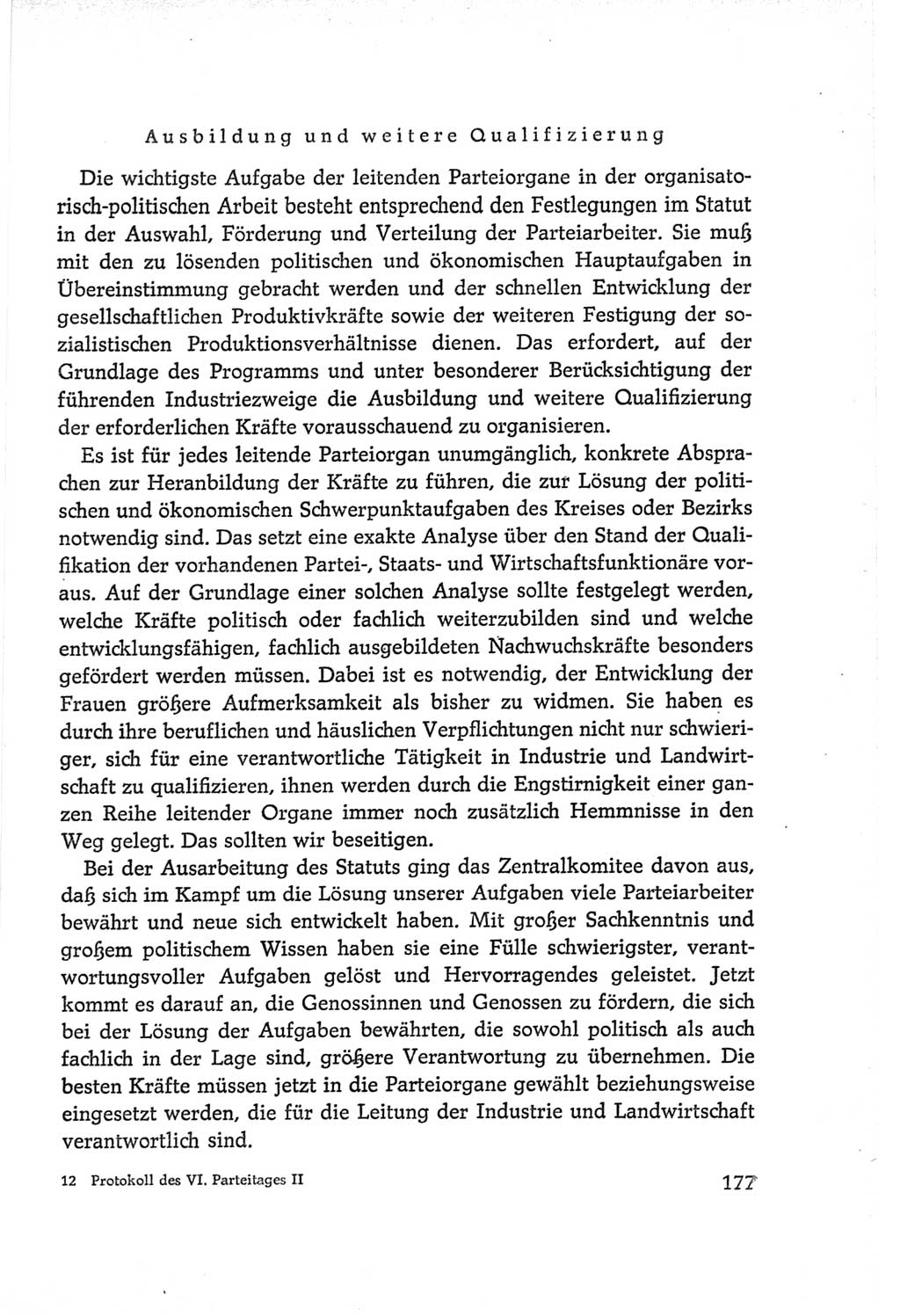 Protokoll der Verhandlungen des Ⅵ. Parteitages der Sozialistischen Einheitspartei Deutschlands (SED) [Deutsche Demokratische Republik (DDR)] 1963, Band Ⅱ, Seite 177 (Prot. Verh. Ⅵ. PT SED DDR 1963, Bd. Ⅱ, S. 177)