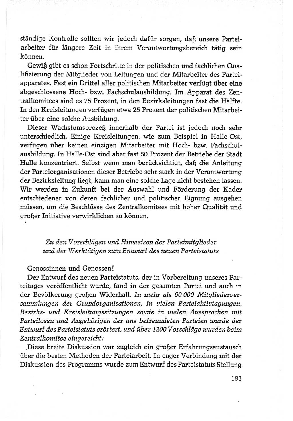 Protokoll der Verhandlungen des Ⅵ. Parteitages der Sozialistischen Einheitspartei Deutschlands (SED) [Deutsche Demokratische Republik (DDR)] 1963, Band Ⅱ, Seite 181 (Prot. Verh. Ⅵ. PT SED DDR 1963, Bd. Ⅱ, S. 181)