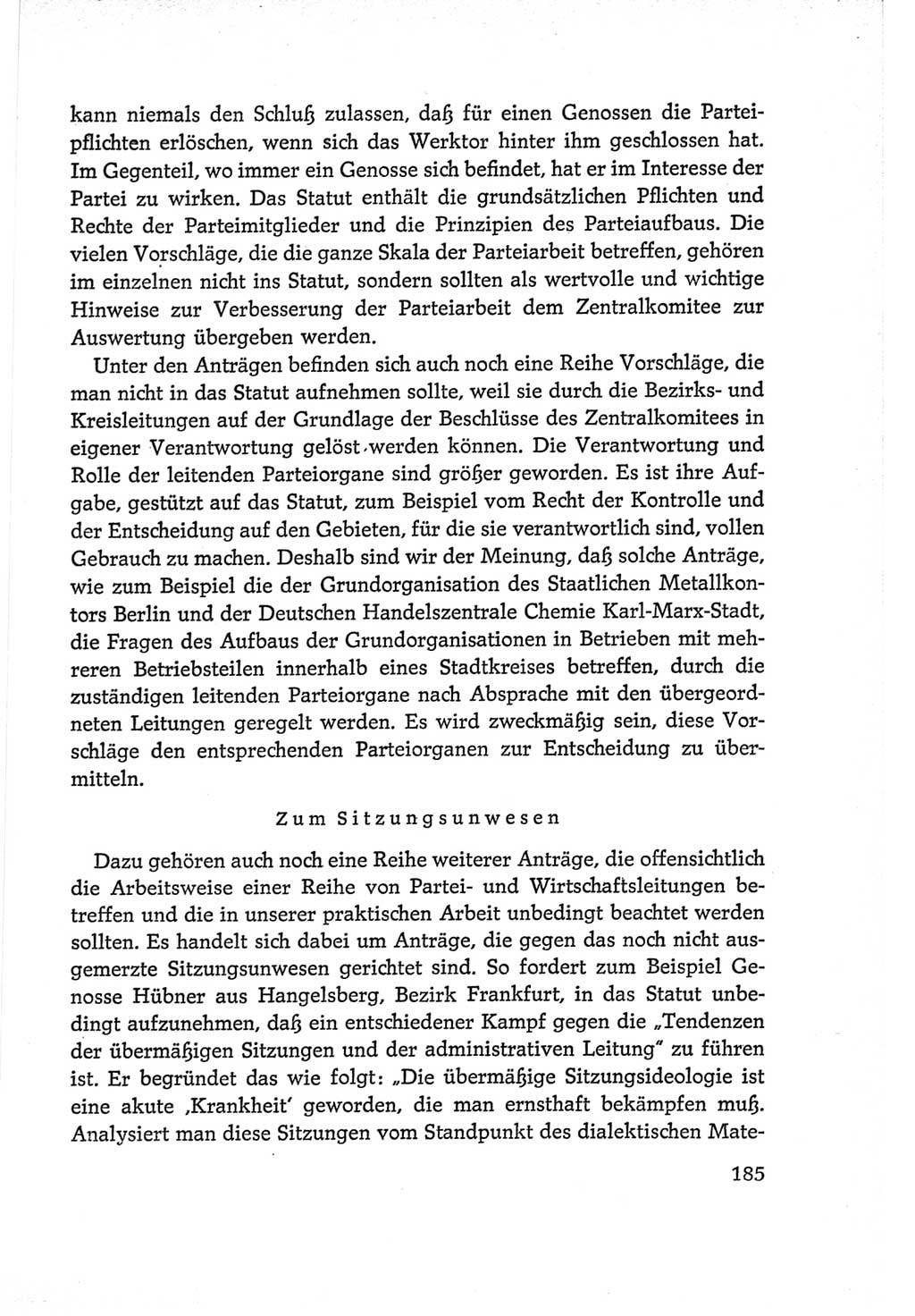 Protokoll der Verhandlungen des Ⅵ. Parteitages der Sozialistischen Einheitspartei Deutschlands (SED) [Deutsche Demokratische Republik (DDR)] 1963, Band Ⅱ, Seite 185 (Prot. Verh. Ⅵ. PT SED DDR 1963, Bd. Ⅱ, S. 185)