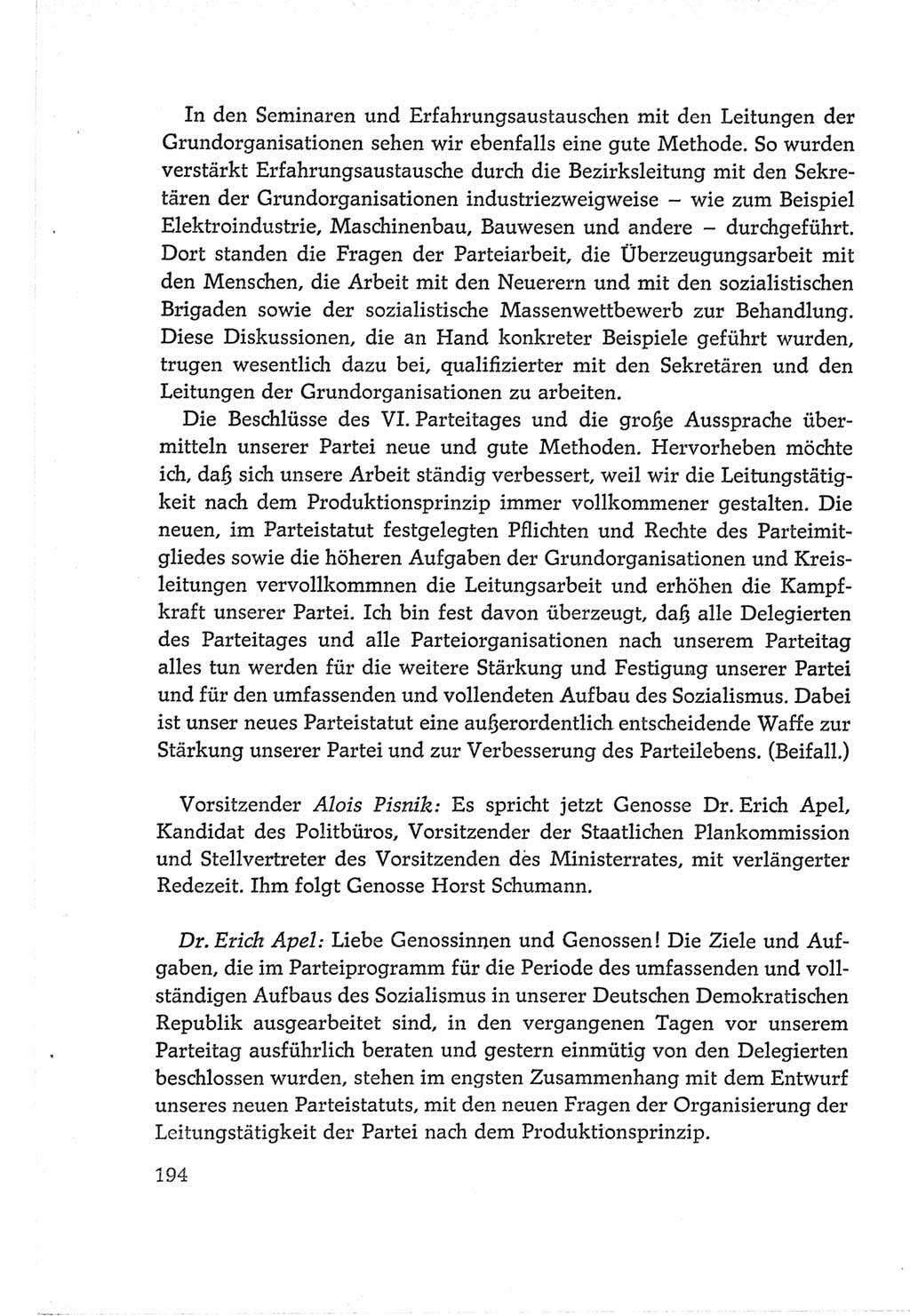 Protokoll der Verhandlungen des Ⅵ. Parteitages der Sozialistischen Einheitspartei Deutschlands (SED) [Deutsche Demokratische Republik (DDR)] 1963, Band Ⅱ, Seite 194 (Prot. Verh. Ⅵ. PT SED DDR 1963, Bd. Ⅱ, S. 194)