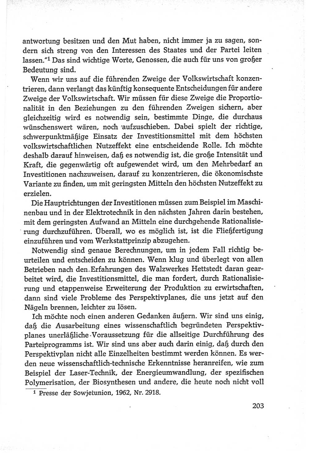 Protokoll der Verhandlungen des Ⅵ. Parteitages der Sozialistischen Einheitspartei Deutschlands (SED) [Deutsche Demokratische Republik (DDR)] 1963, Band Ⅱ, Seite 203 (Prot. Verh. Ⅵ. PT SED DDR 1963, Bd. Ⅱ, S. 203)